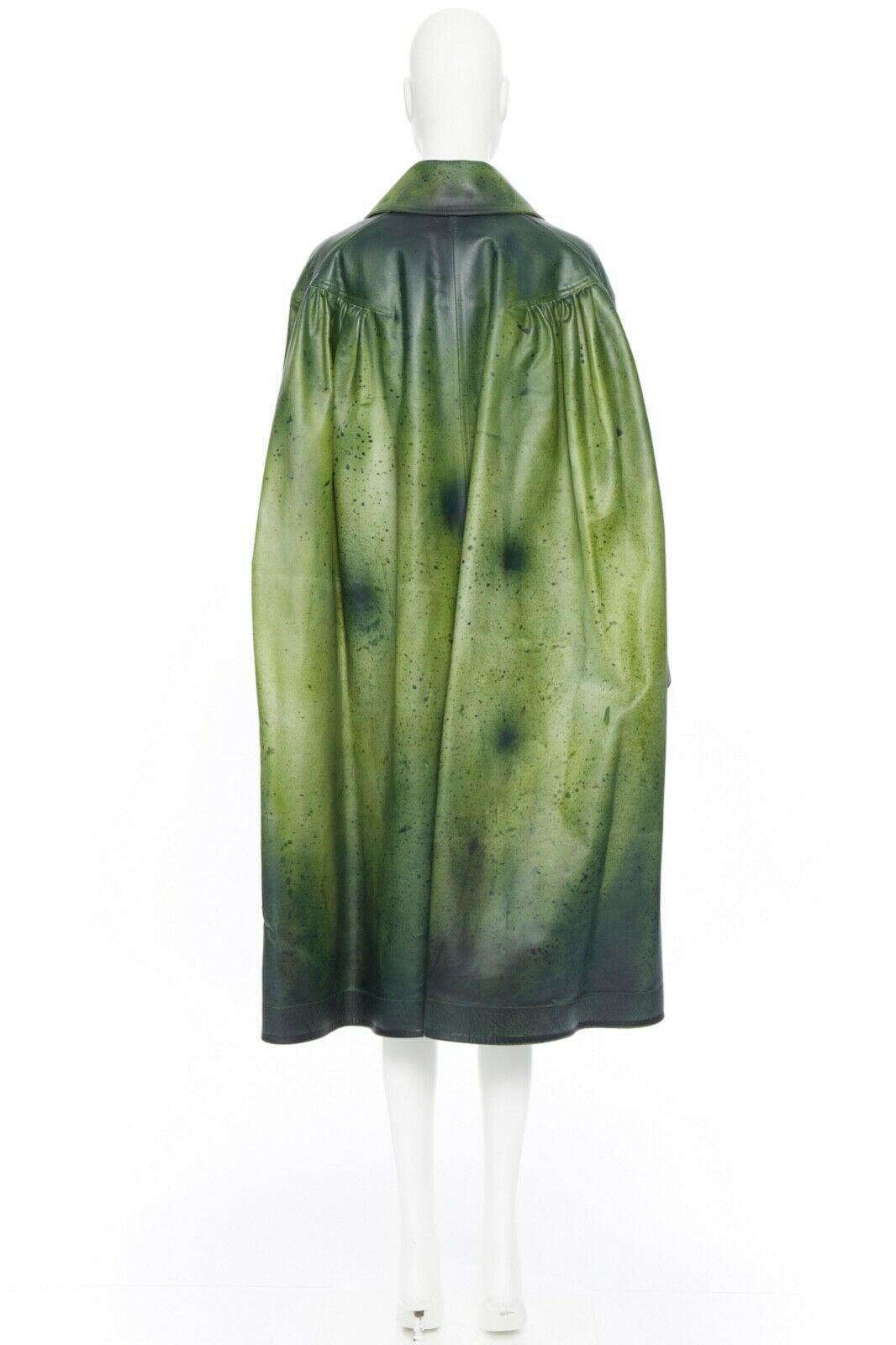 Gray CALVIN KLEIN RAF SIMONS SS18 green oversized calfskin leather coat paint US2 XS