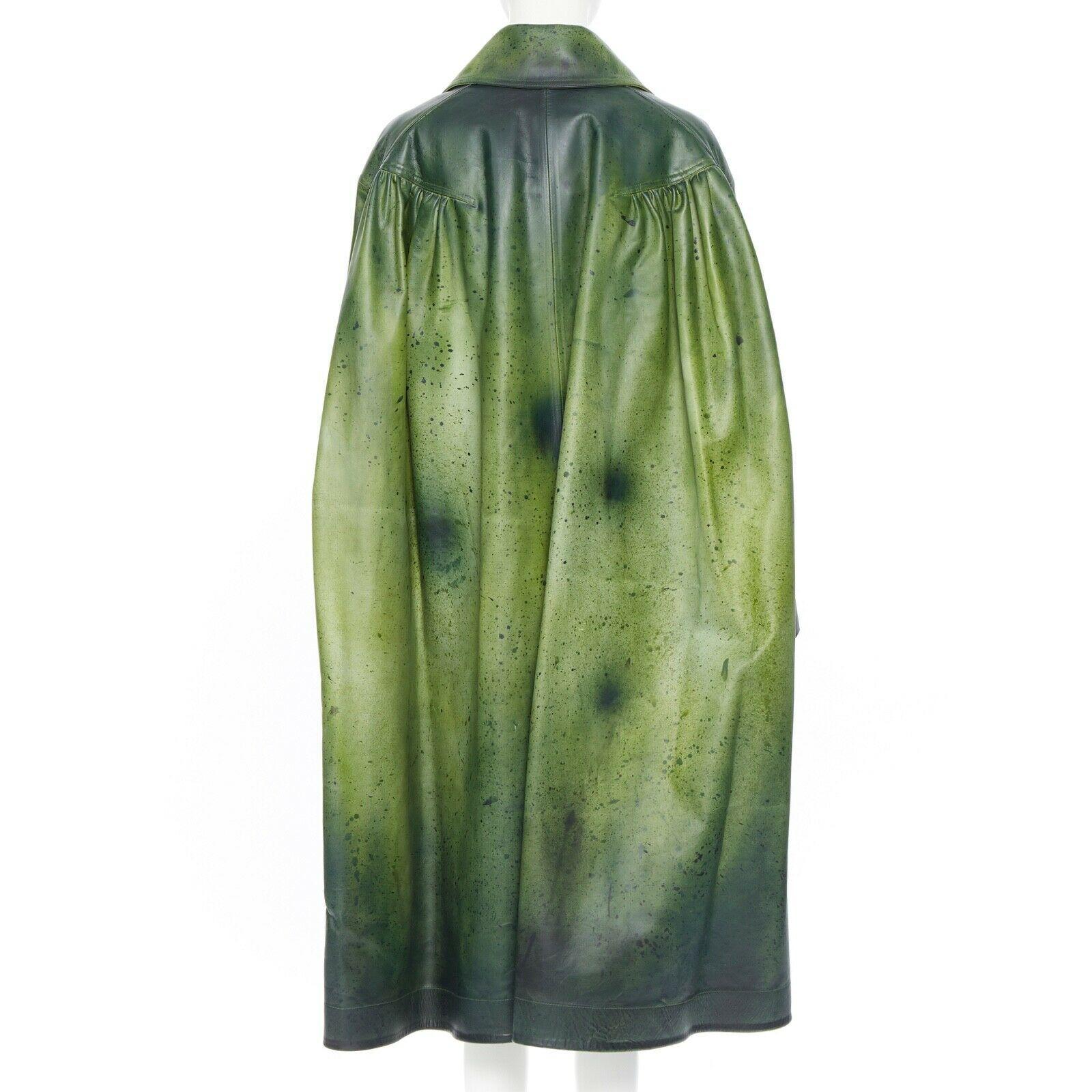 CALVIN KLEIN RAF SIMONS SS18 green oversized calfskin leather coat paint US2 XS In Good Condition In Hong Kong, NT