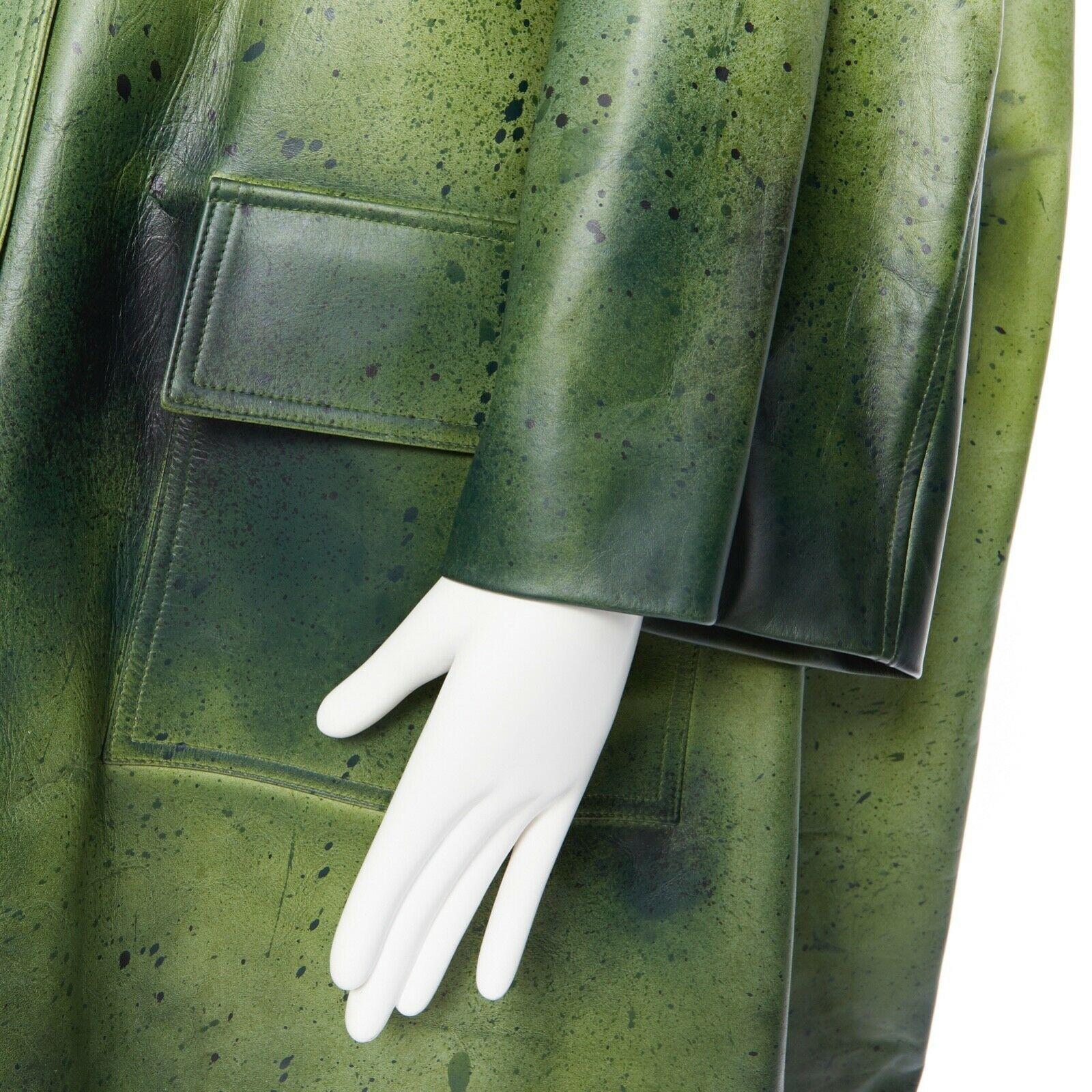 CALVIN KLEIN RAF SIMONS SS18 green oversized calfskin leather coat paint US2 XS 1