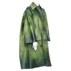 CALVIN KLEIN RAF SIMONS SS18 green oversized calfskin leather coat paint US2 XS