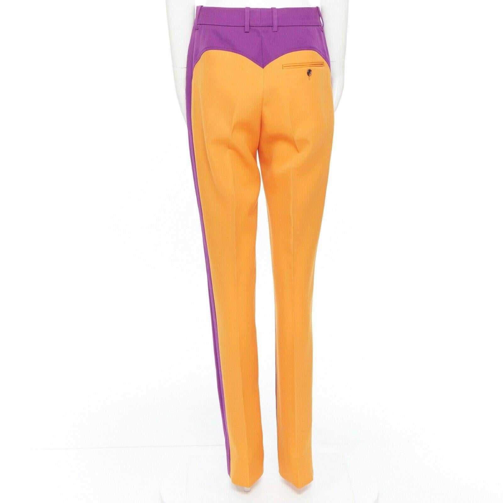 Women's CALVIN KLEIN RAF SIMONS SS18 purple orange colour-block straight trousers US2 XS