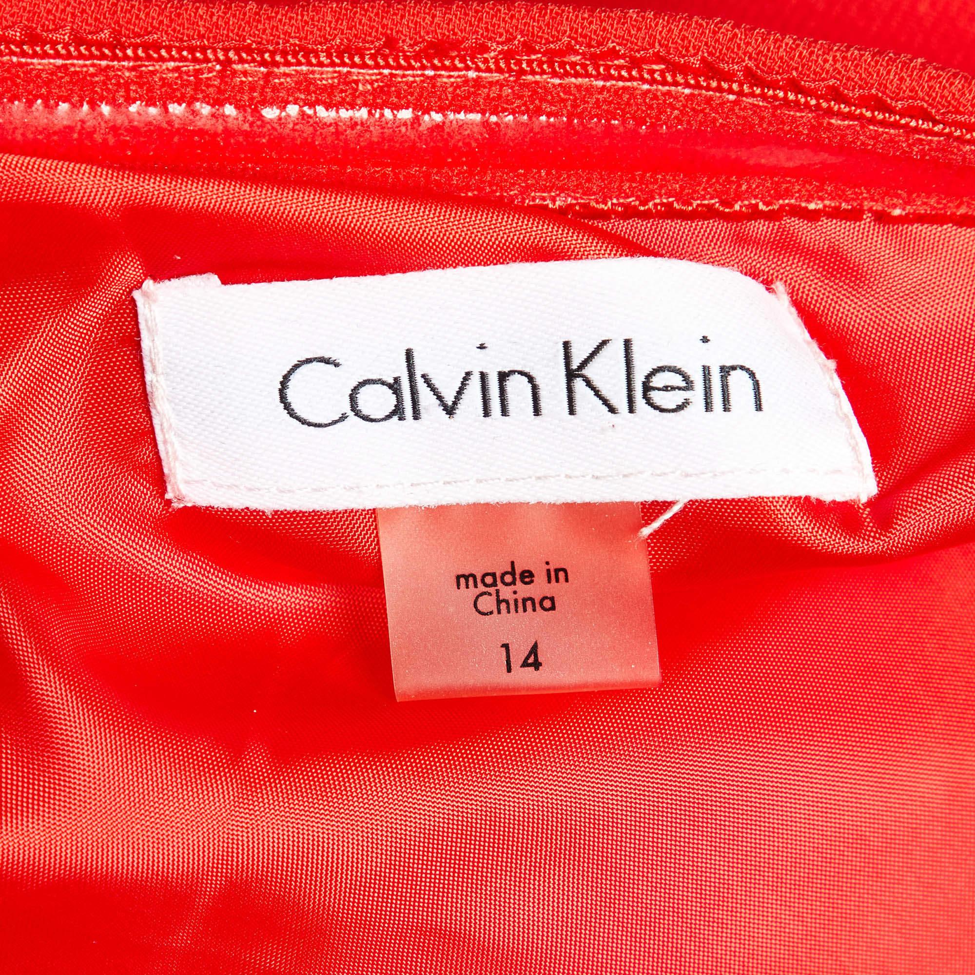 Women's Calvin Klein Red Crepe One-Shoulder Short Dress XL For Sale