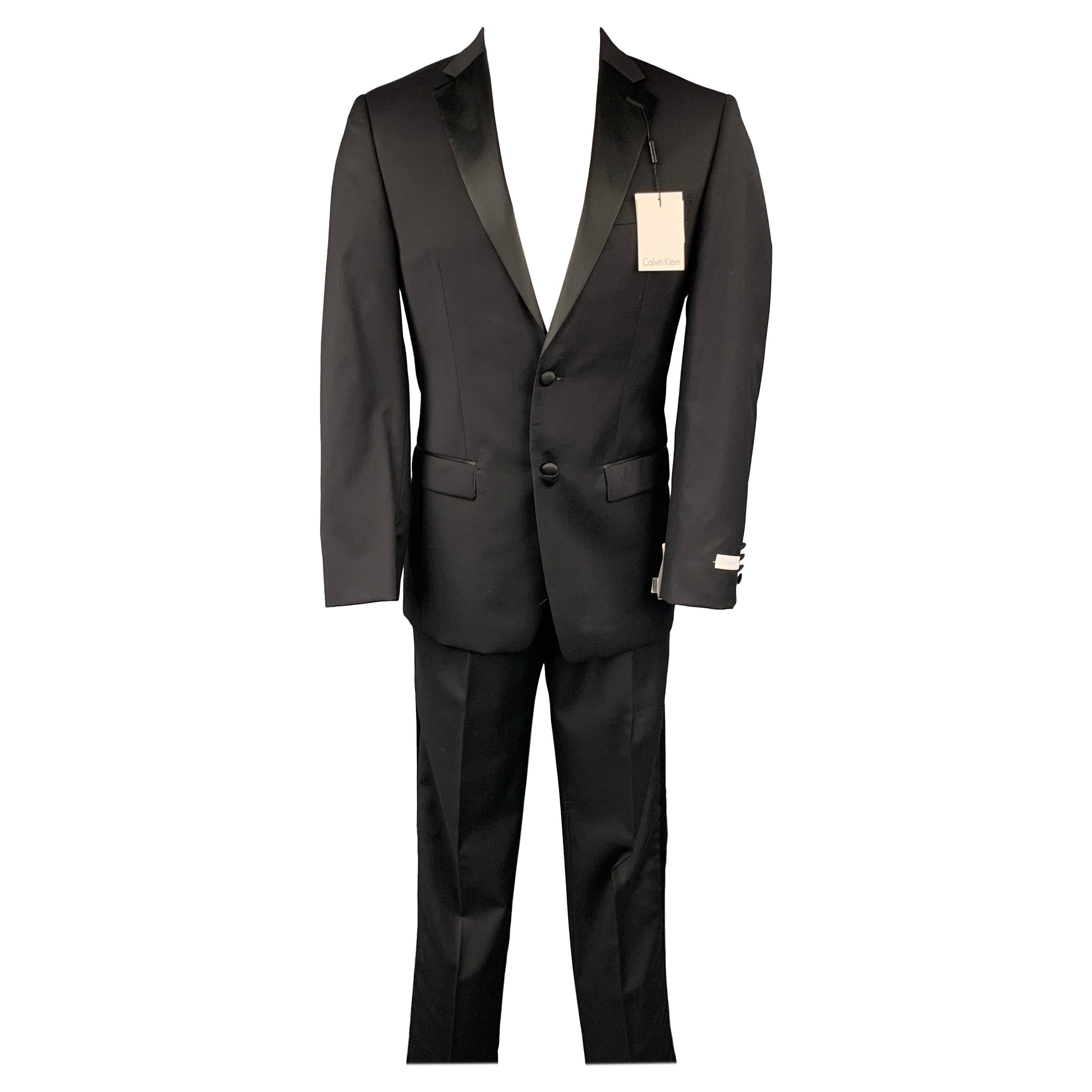 CALVIN KLEIN Regular Slim Fit Size 36 Black Wool Tuxedo Suit