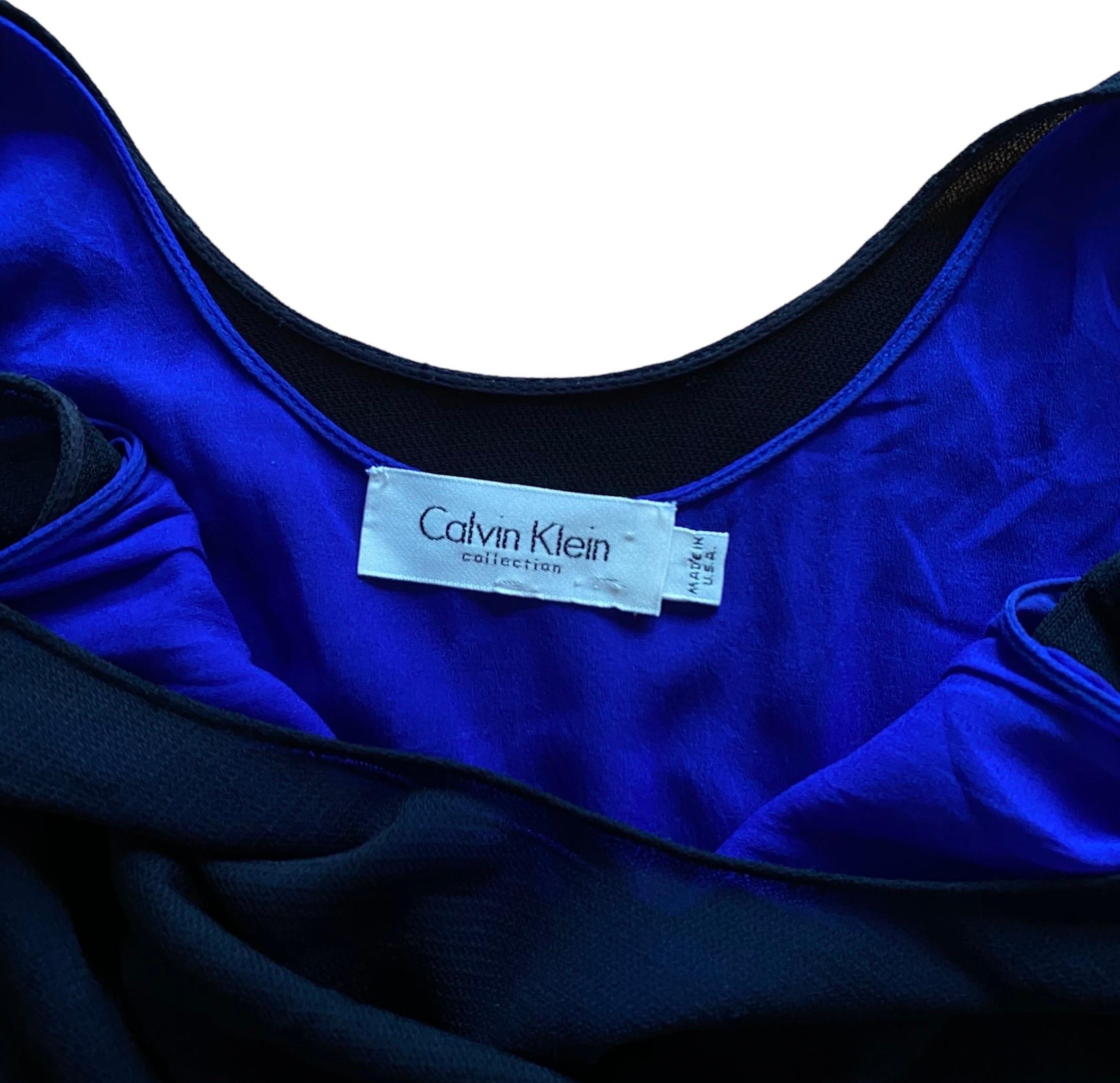 Calvin Klein S/S 1997 double-layered black mesh / blue wiggle dress 1