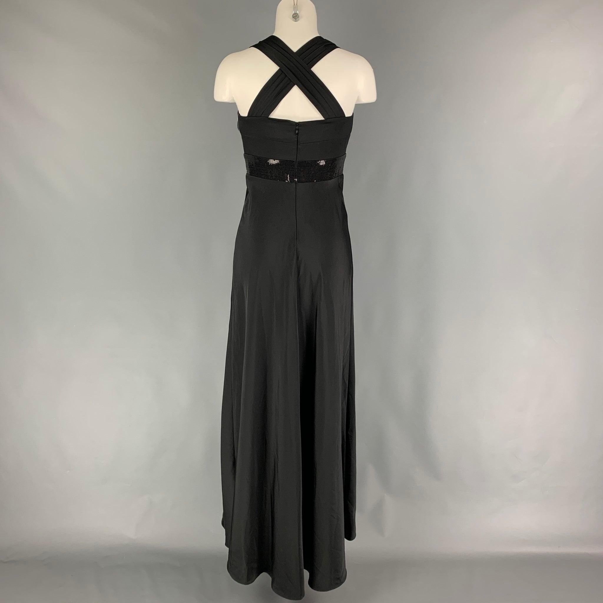 CALVIN KLEIN Size 2 Black Polyester Long Evening Gown For Sale 1