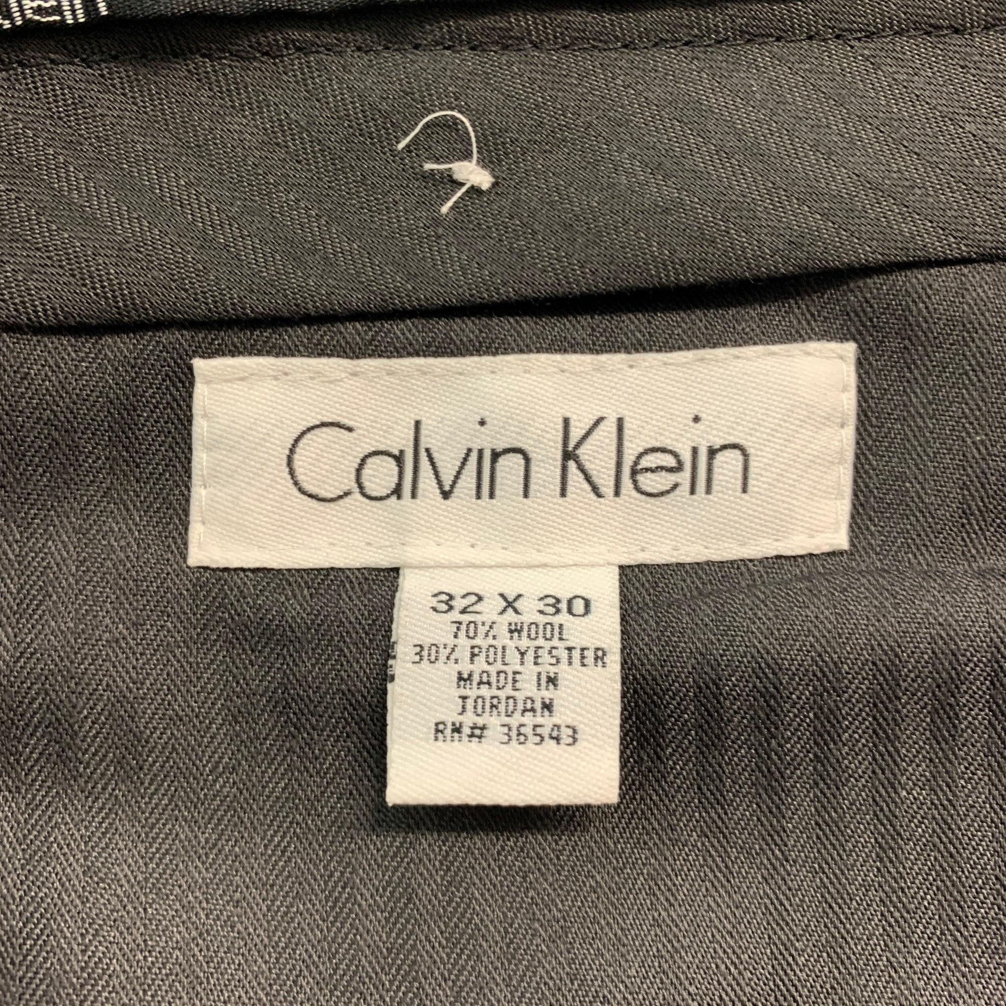 CALVIN KLEIN Size 32 Faded Black Glenplaid Wool Polyester Dress Pants For Sale 1
