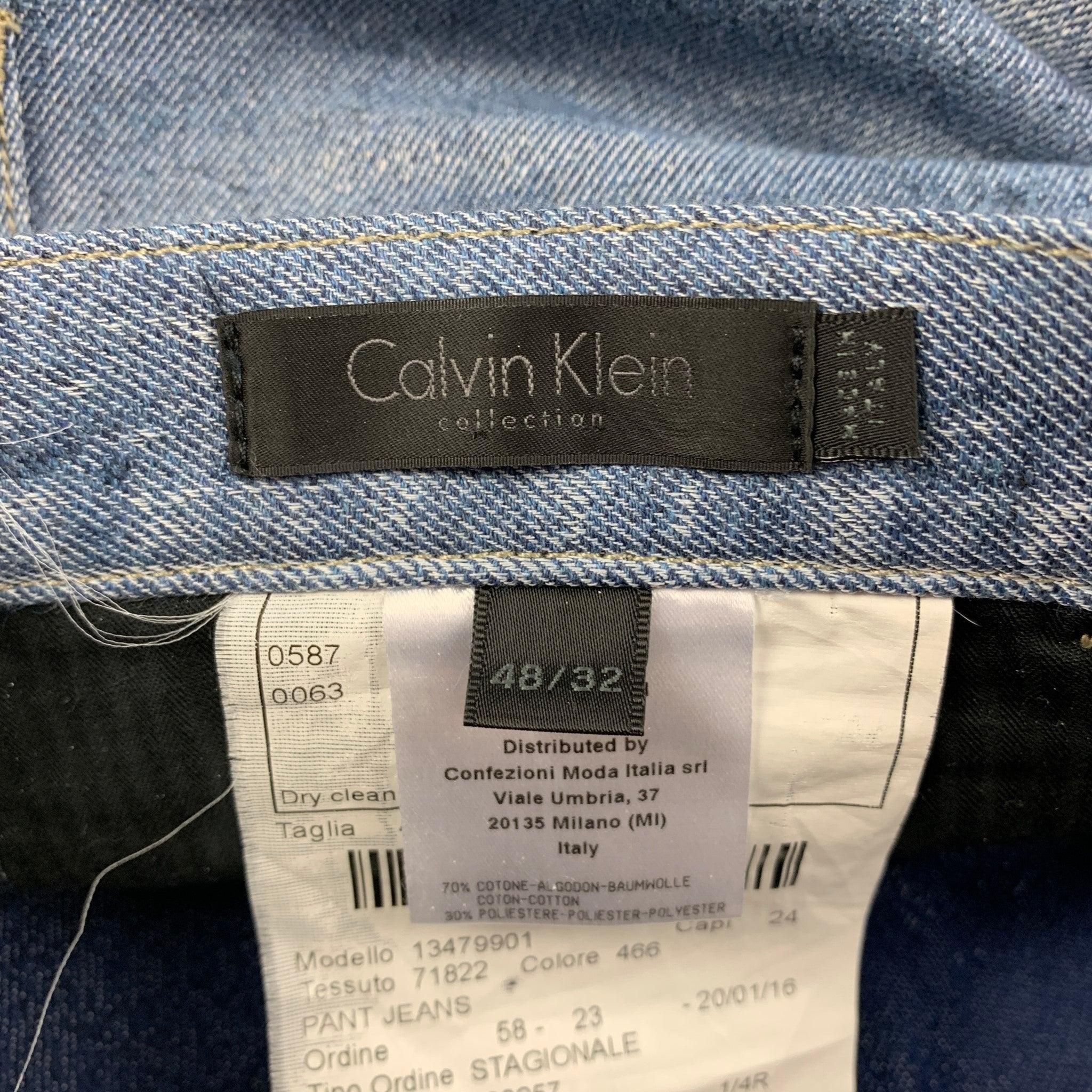 Men's CALVIN KLEIN Size 32 Light Blue Washed Cotton Polyester Slim Jeans