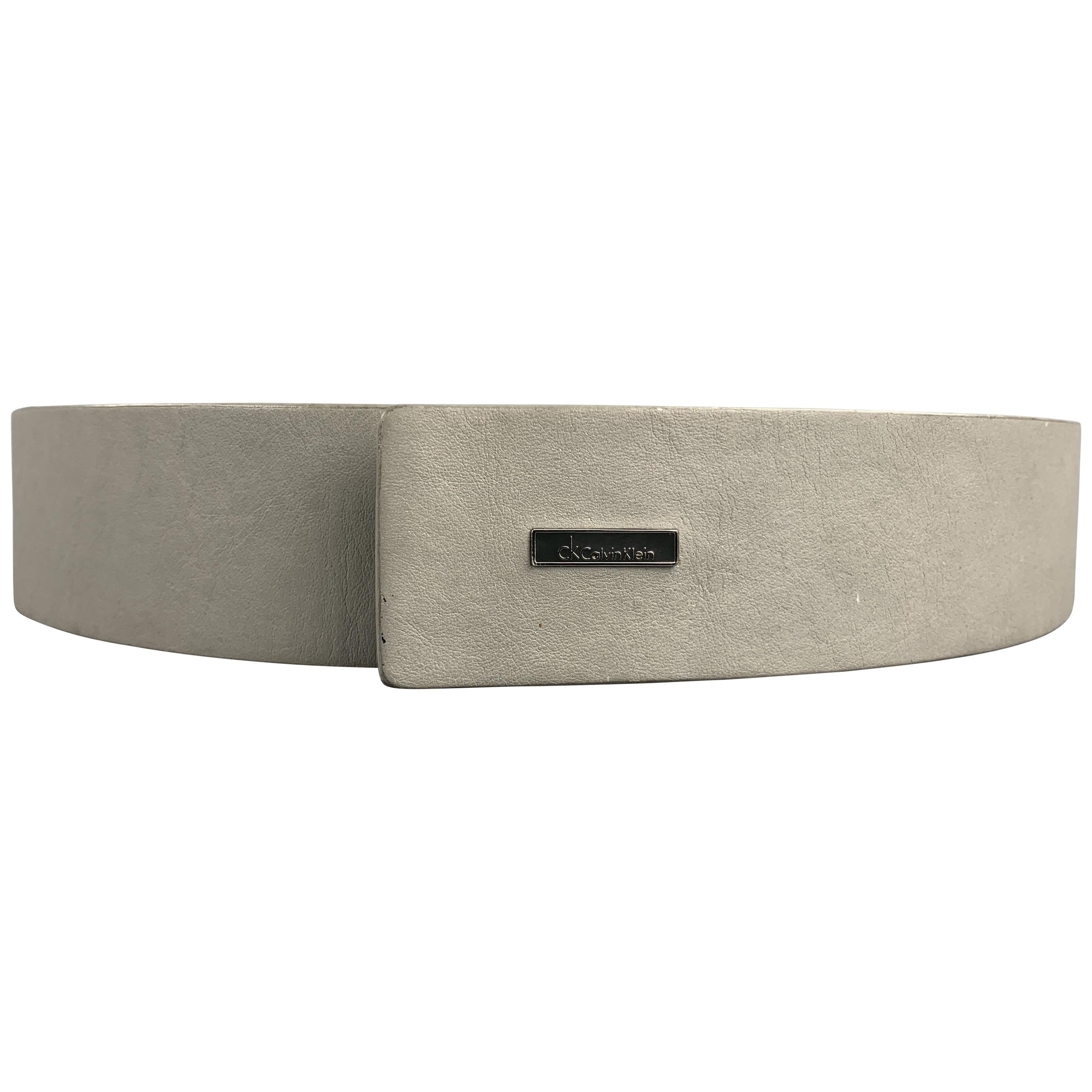 CALVIN KLEIN Size 32 Light Gray Leather Belt
