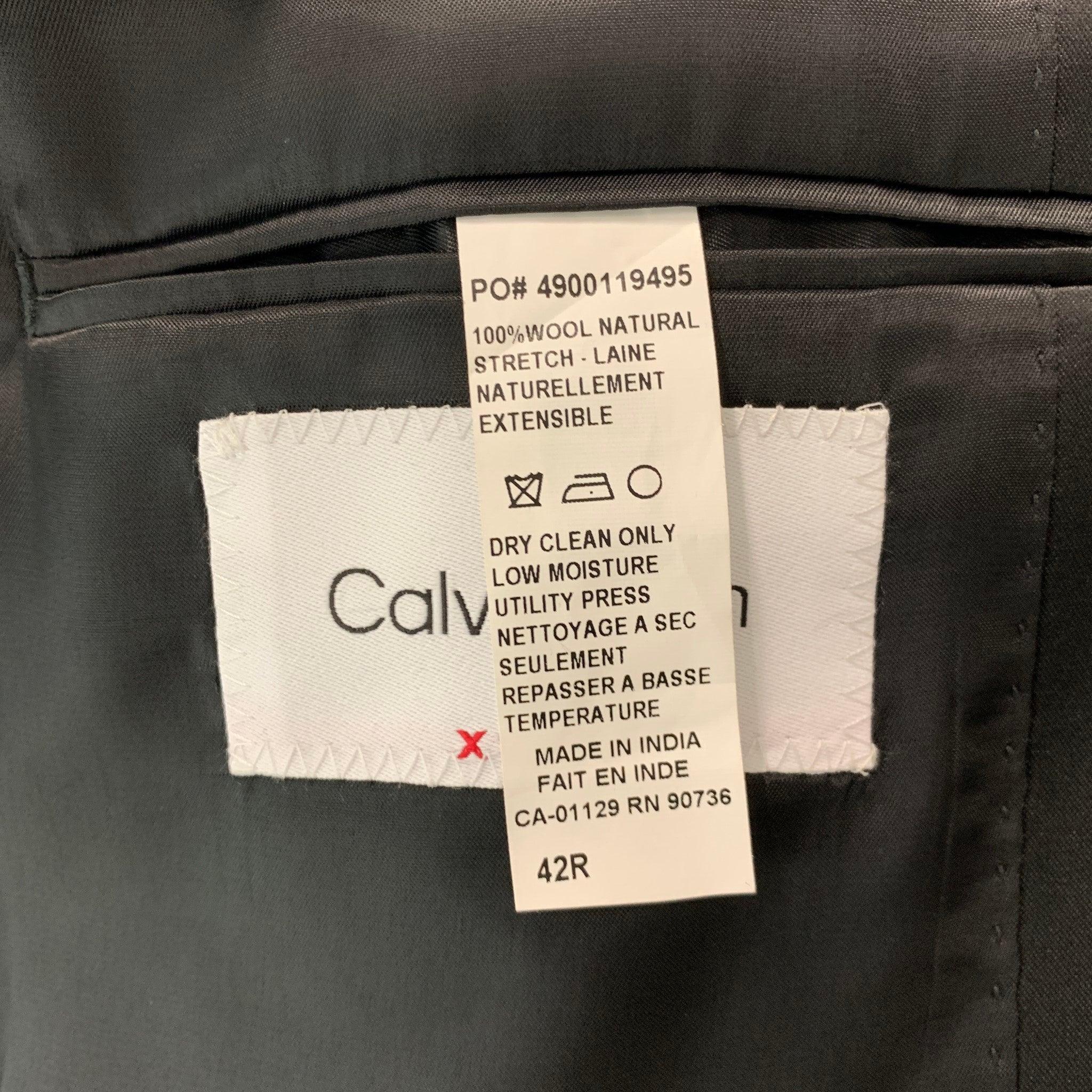 CALVIN KLEIN Size 42  Black Solid Wool Tuxedo Sport Coat For Sale 1