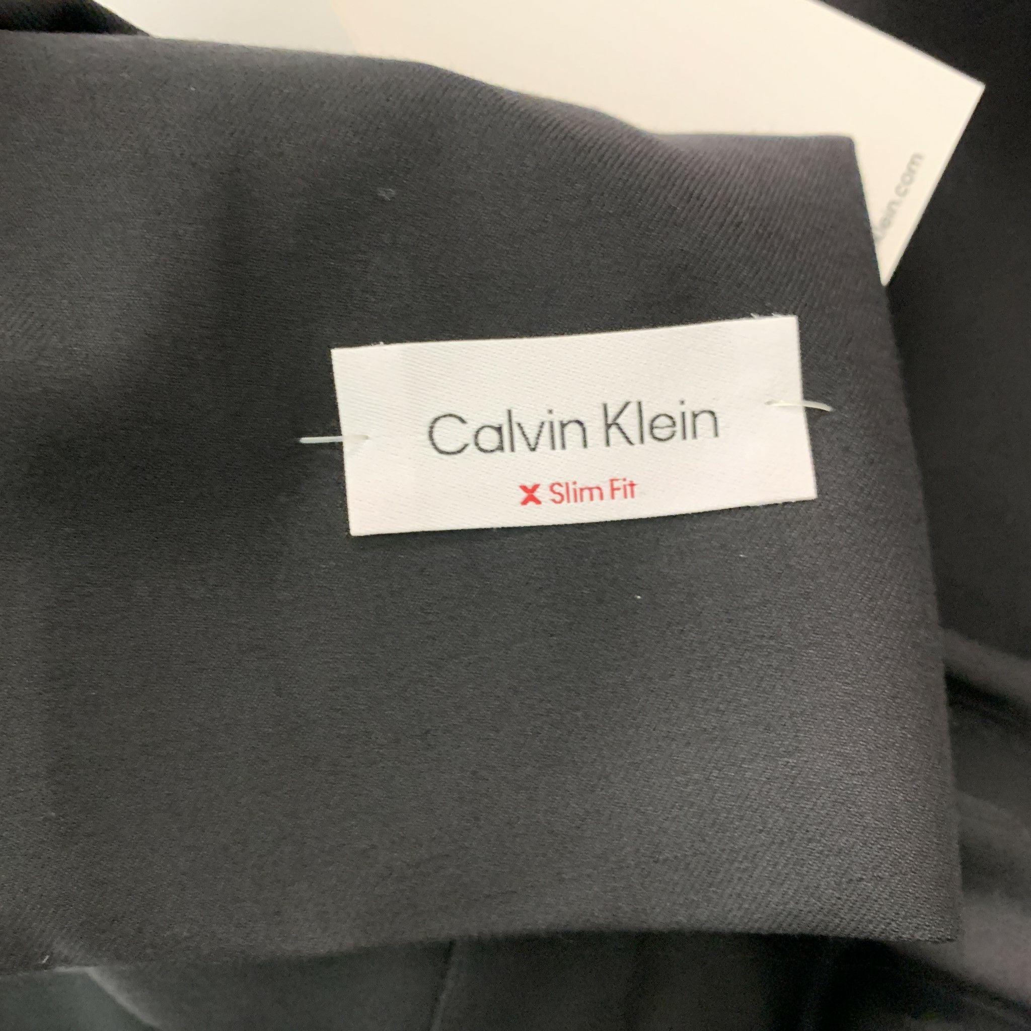 CALVIN KLEIN Size 42  Black Solid Wool Tuxedo Sport Coat For Sale 4