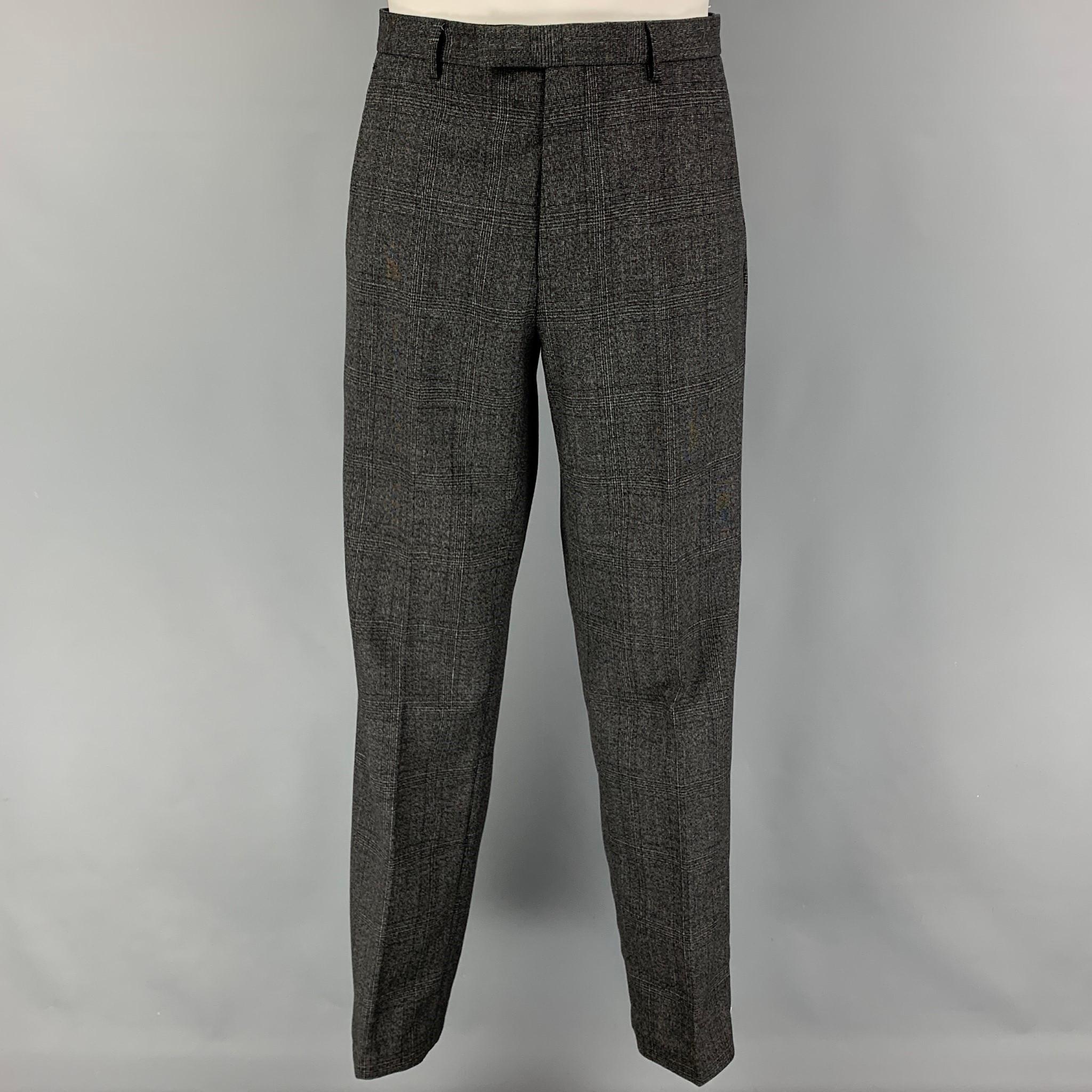 CALVIN KLEIN Size 42 Regular Grey Plaid Wool Blend Notch Lapel Suit 1