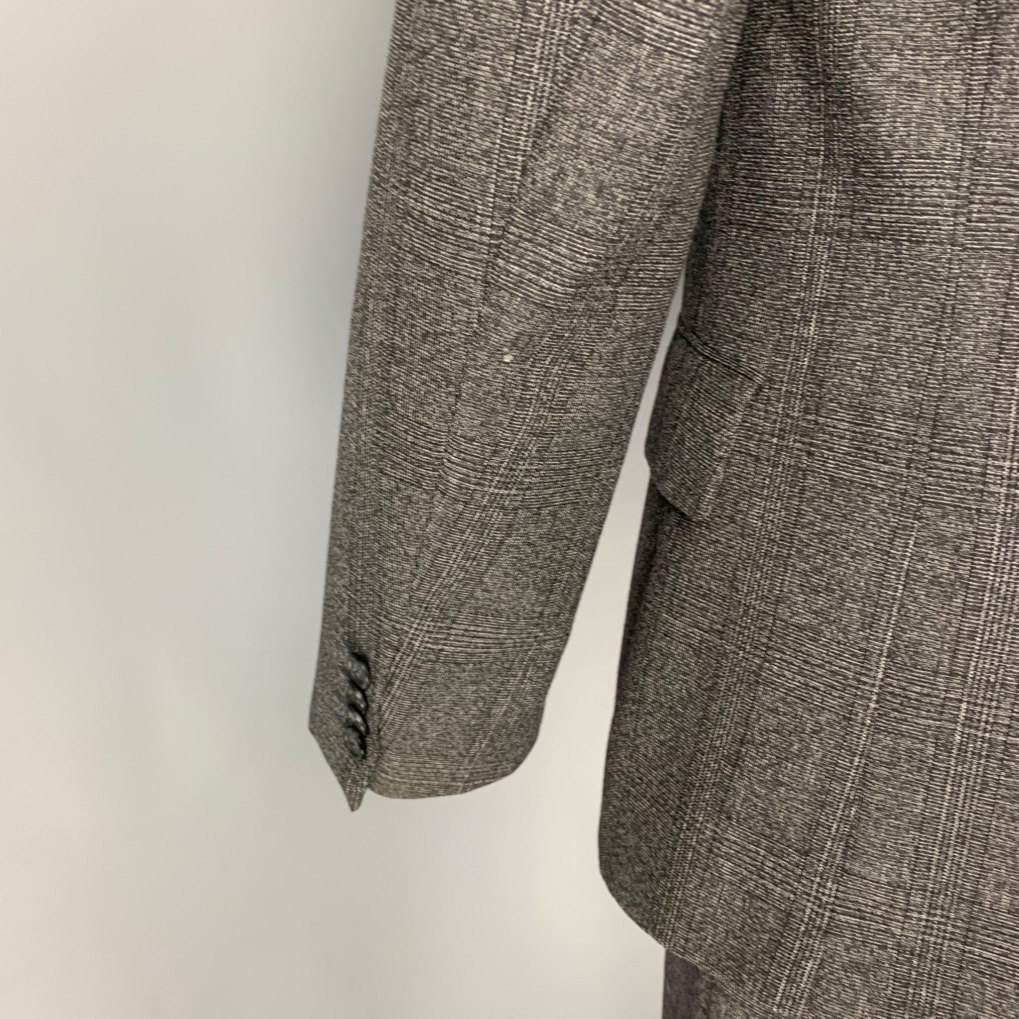 CALVIN KLEIN Size 42 Regular Grey Plaid Wool Blend Notch Lapel Suit 3