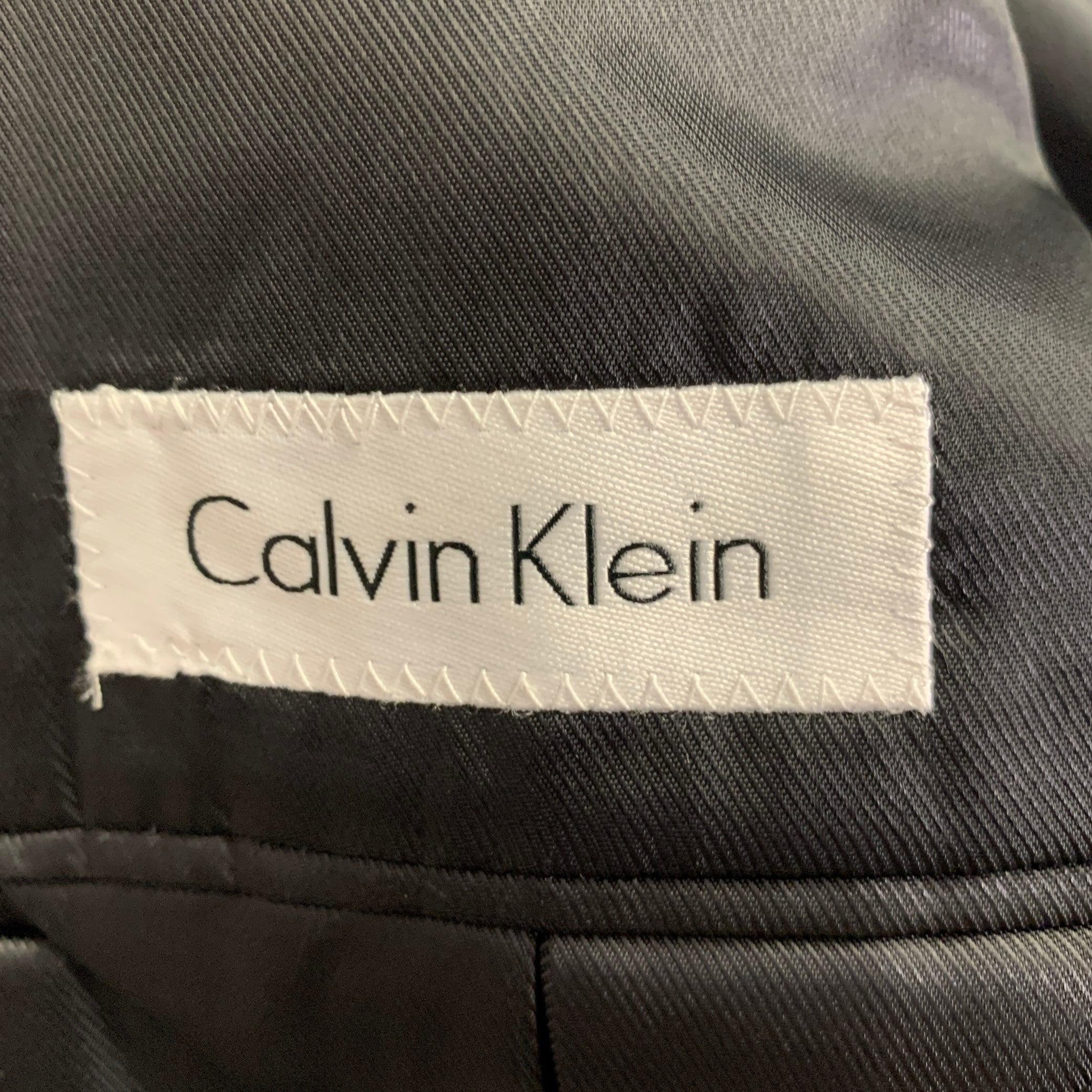 CALVIN KLEIN Size 46 Black White Pinstripe Wool Single Breasted Suit For Sale 7
