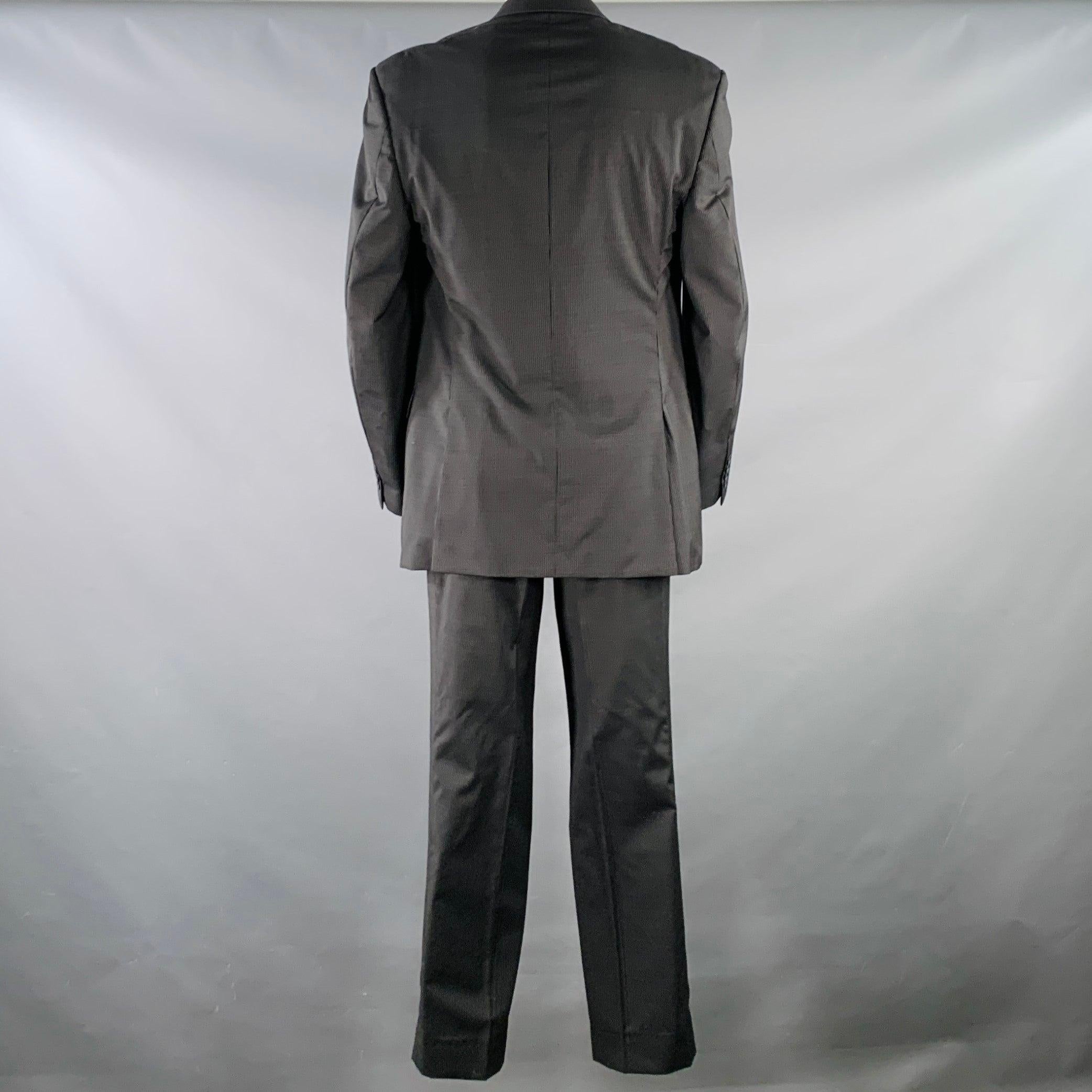 CALVIN KLEIN Size 46 Black White Pinstripe Wool Single Breasted Suit For Sale 1