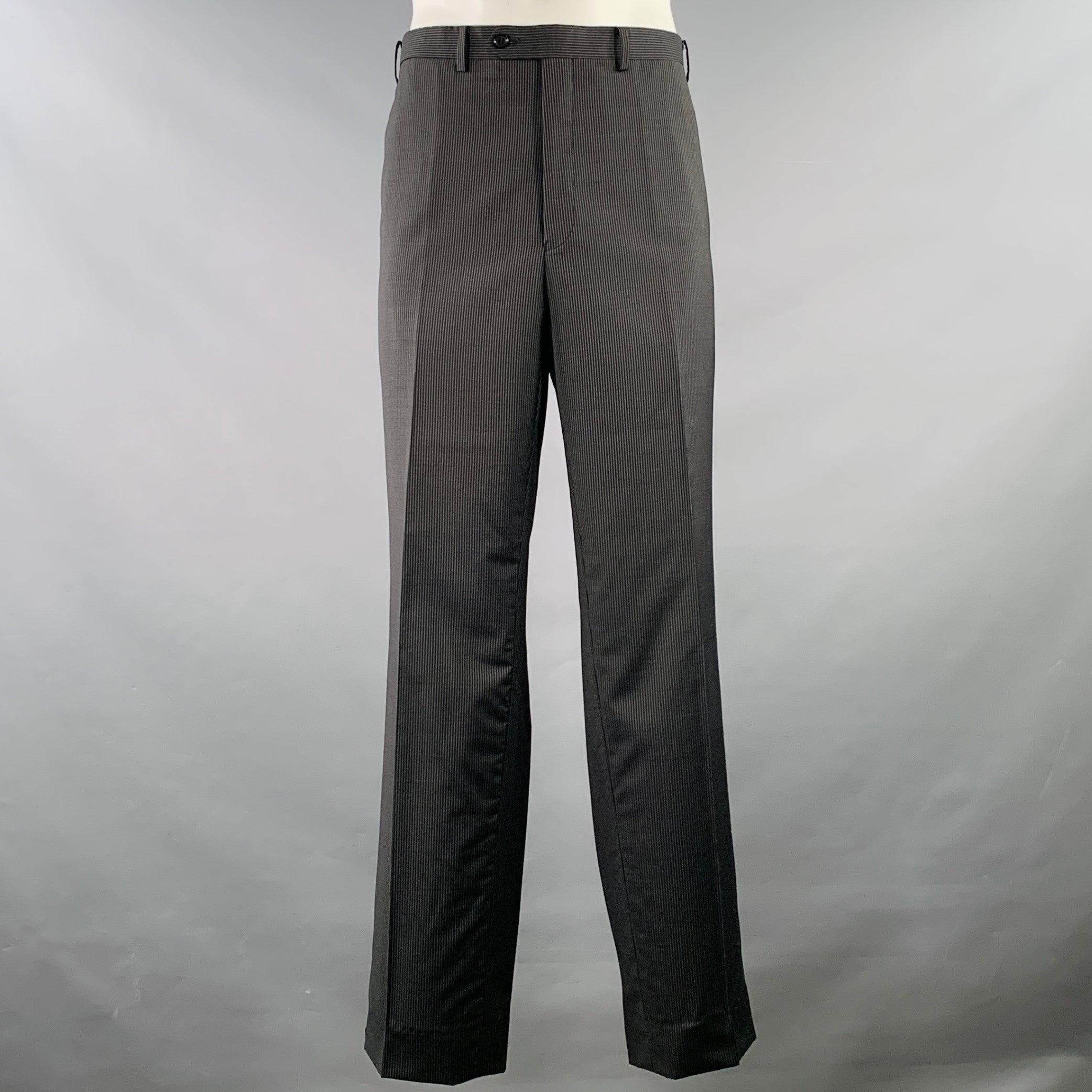 CALVIN KLEIN Size 46 Black White Pinstripe Wool Single Breasted Suit For Sale 2