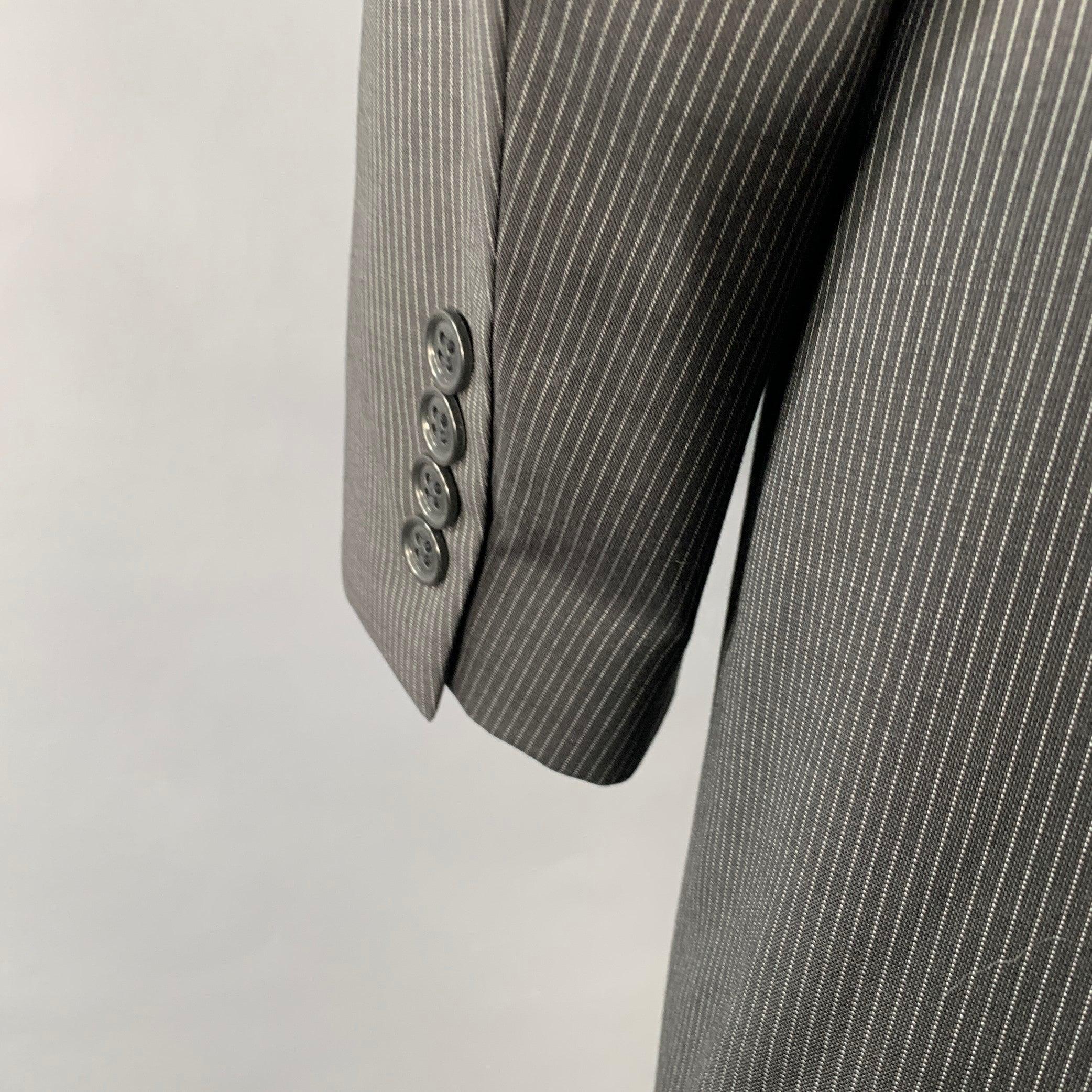 CALVIN KLEIN Size 46 Black White Pinstripe Wool Single Breasted Suit For Sale 4