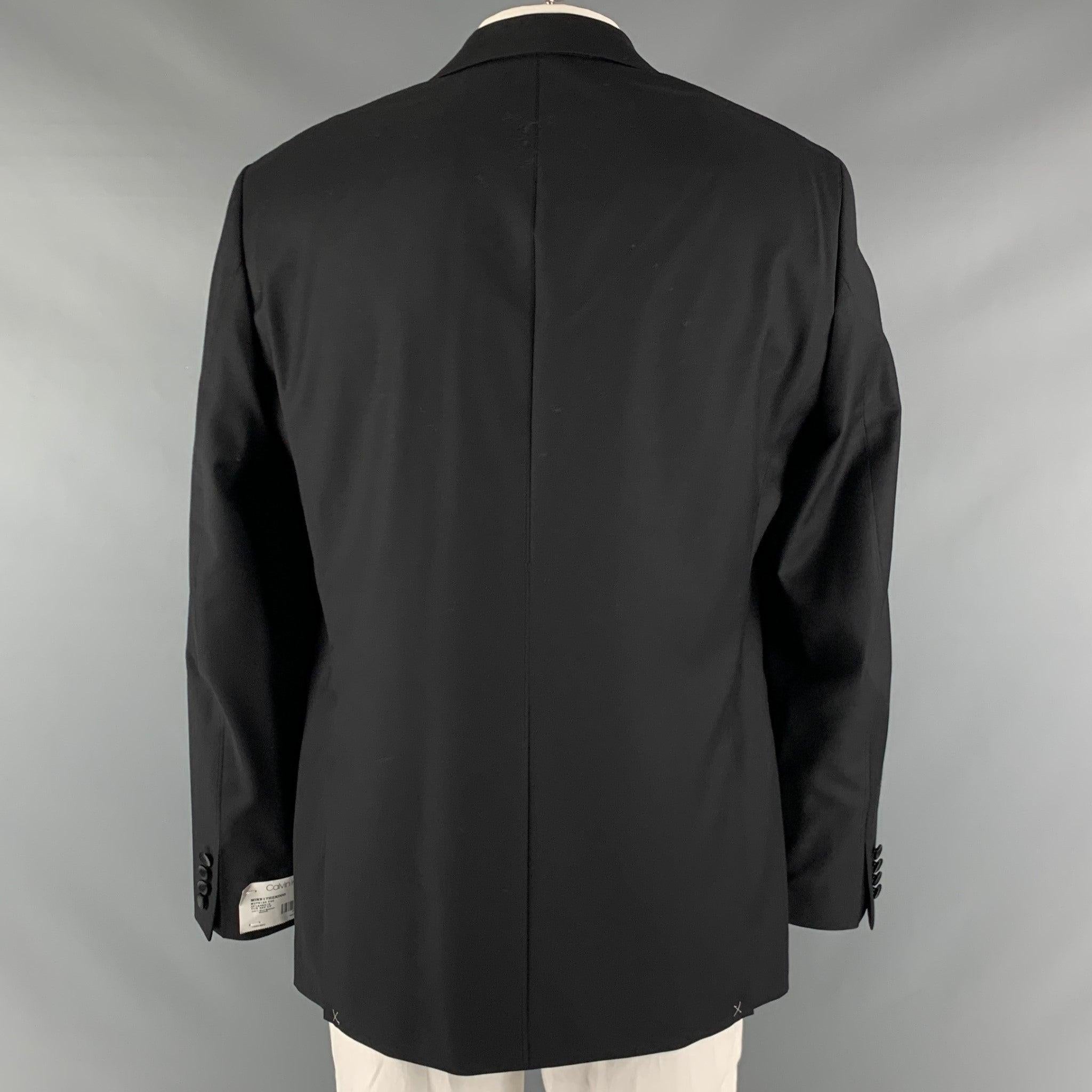 Men's CALVIN KLEIN Size 46 Long Black Solid Wool Tuxedo Sport Coat For Sale