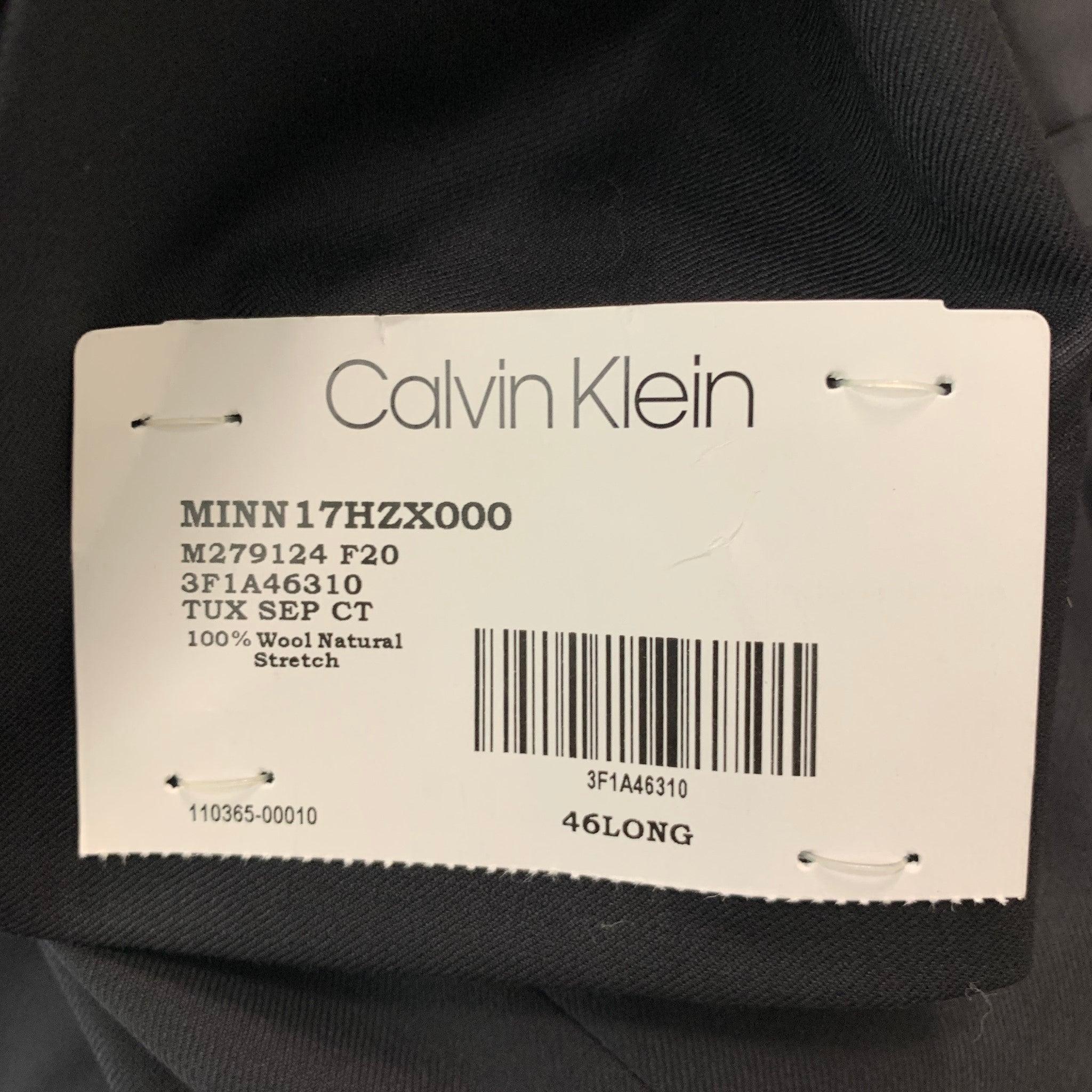 CALVIN KLEIN Size 46 Long Black Solid Wool Tuxedo Sport Coat For Sale 5