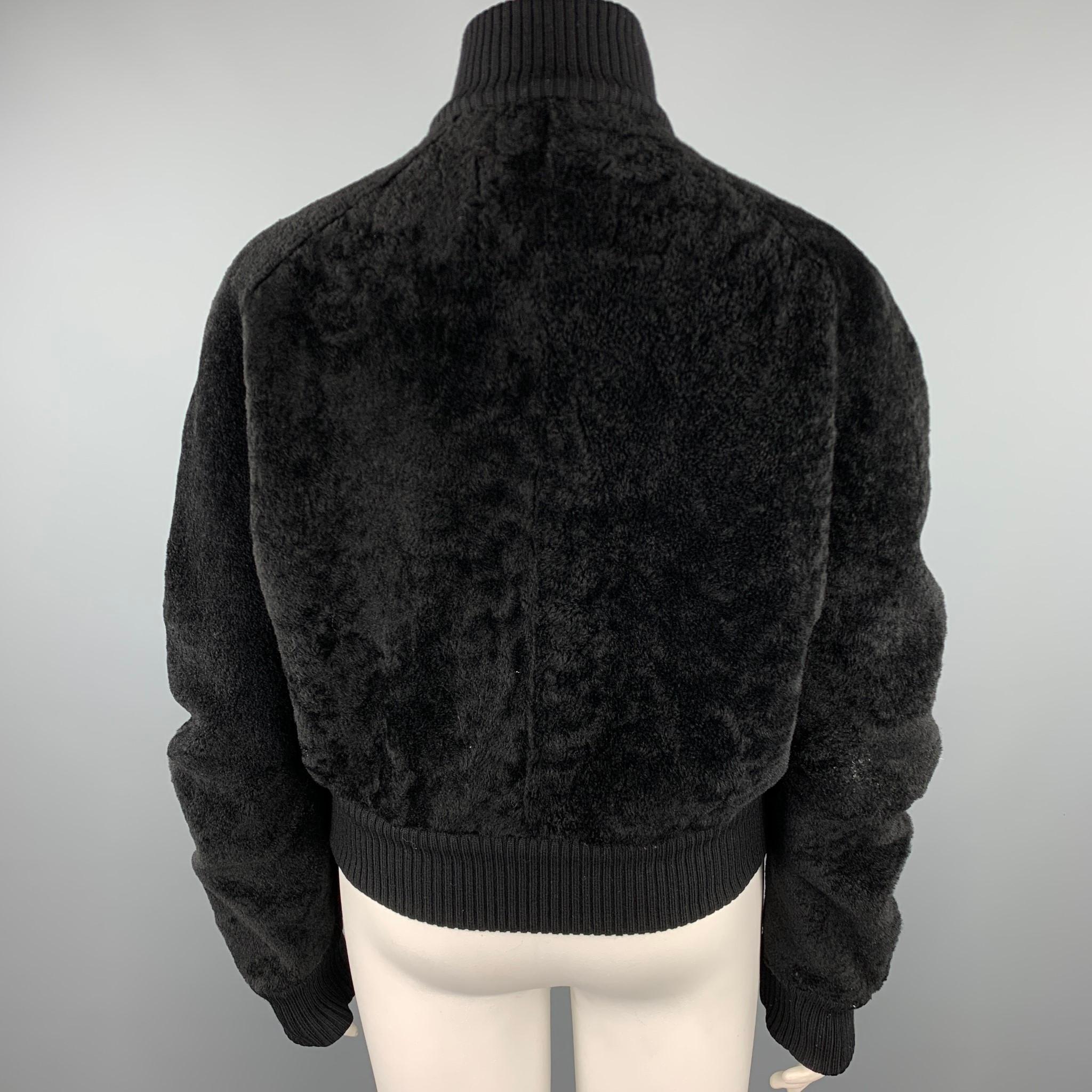 Women's CALVIN KLEIN Size 8 Black Textured Shearling Zip Up Jacket