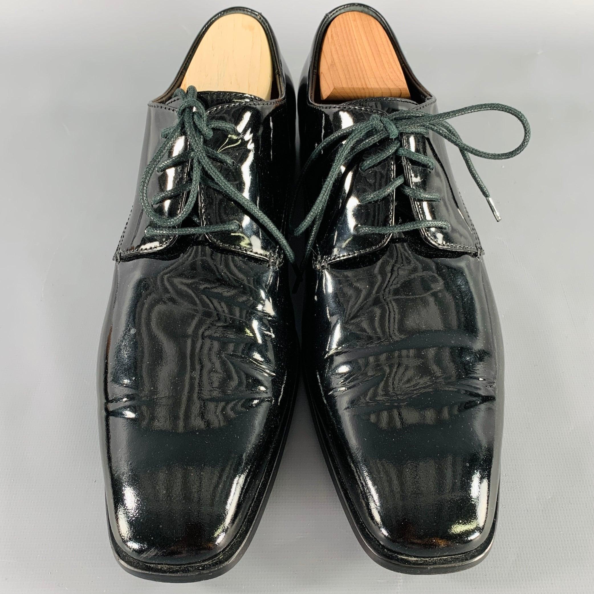 CALVIN KLEIN Size 9.5 Gareth Black Patent Leather Derby Lace-Up Shoes For Sale 1
