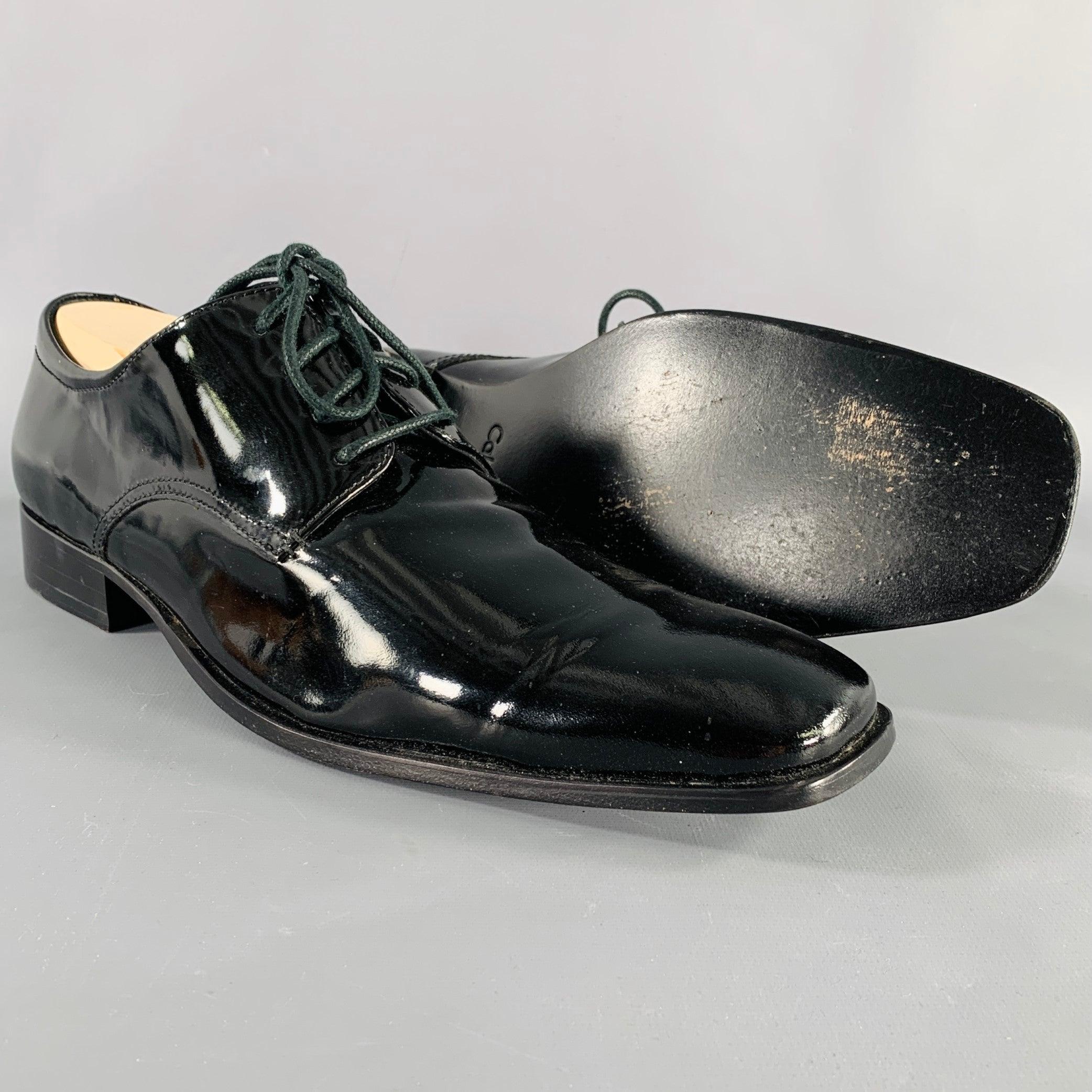 CALVIN KLEIN Size 9.5 Gareth Black Patent Leather Derby Lace-Up Shoes For Sale 2