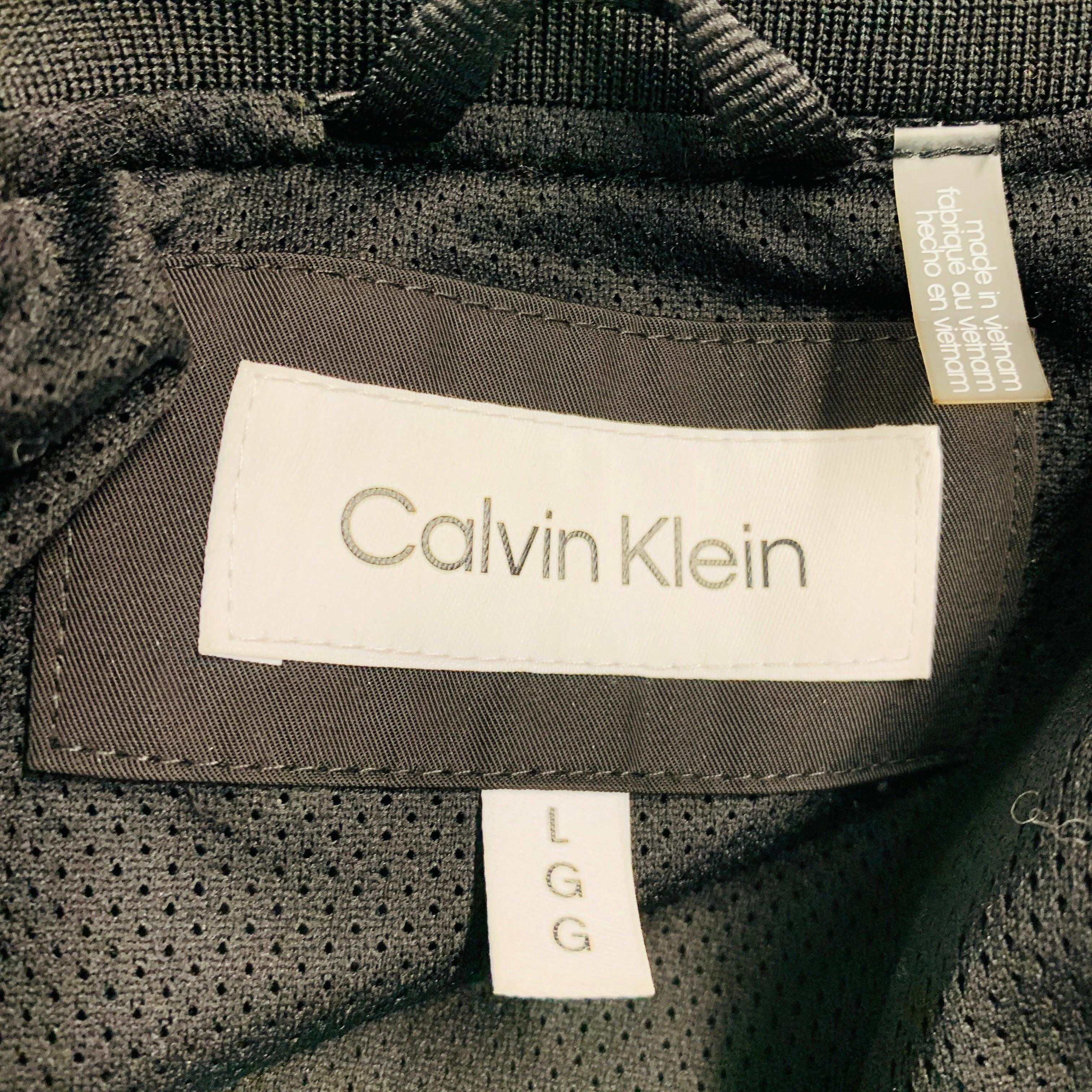 CALVIN KLEIN Taille L Veste zippée en polyester noir en vente 4