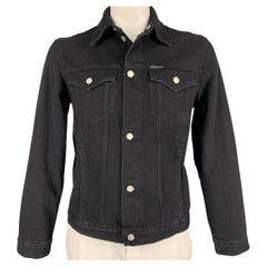 CALVIN KLEIN Talla L Cazadora vaquera de algodón con gráfico de fundación en blanco y negro