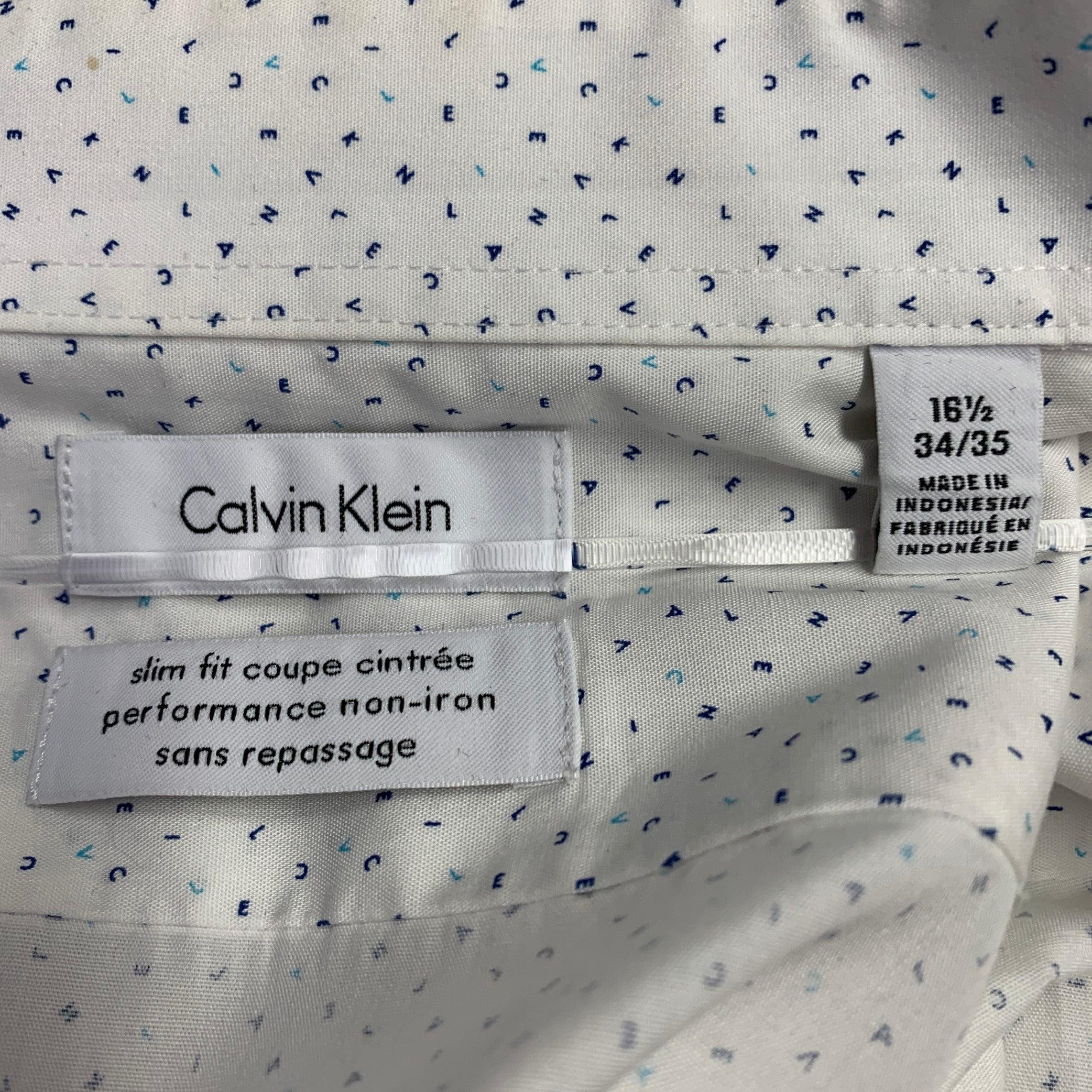 I.L.A. Klein - Camicia a maniche lunghe in cotone con lettere in bianco e blu - taglia L in vendita 1