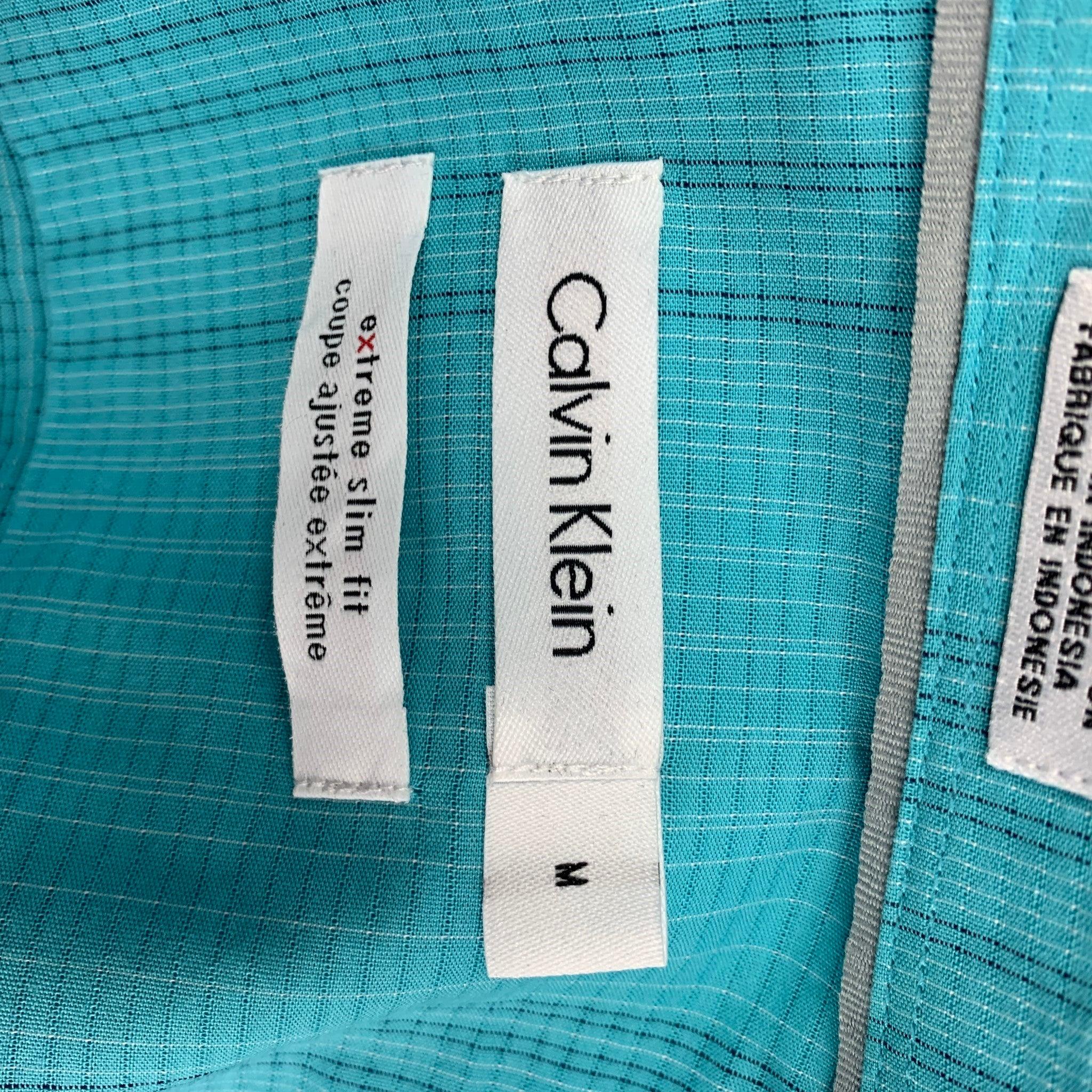 CALVIN KLEIN Size M Aqua Grid Button Up Long Sleeve Shirt For Sale 2