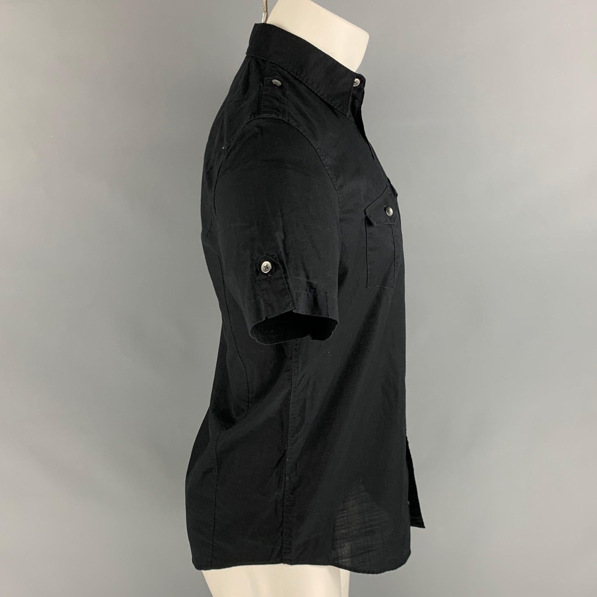 Men's CALVIN KLEIN Size S Black Cotton Epaulettes Short Sleeve Shirt For Sale