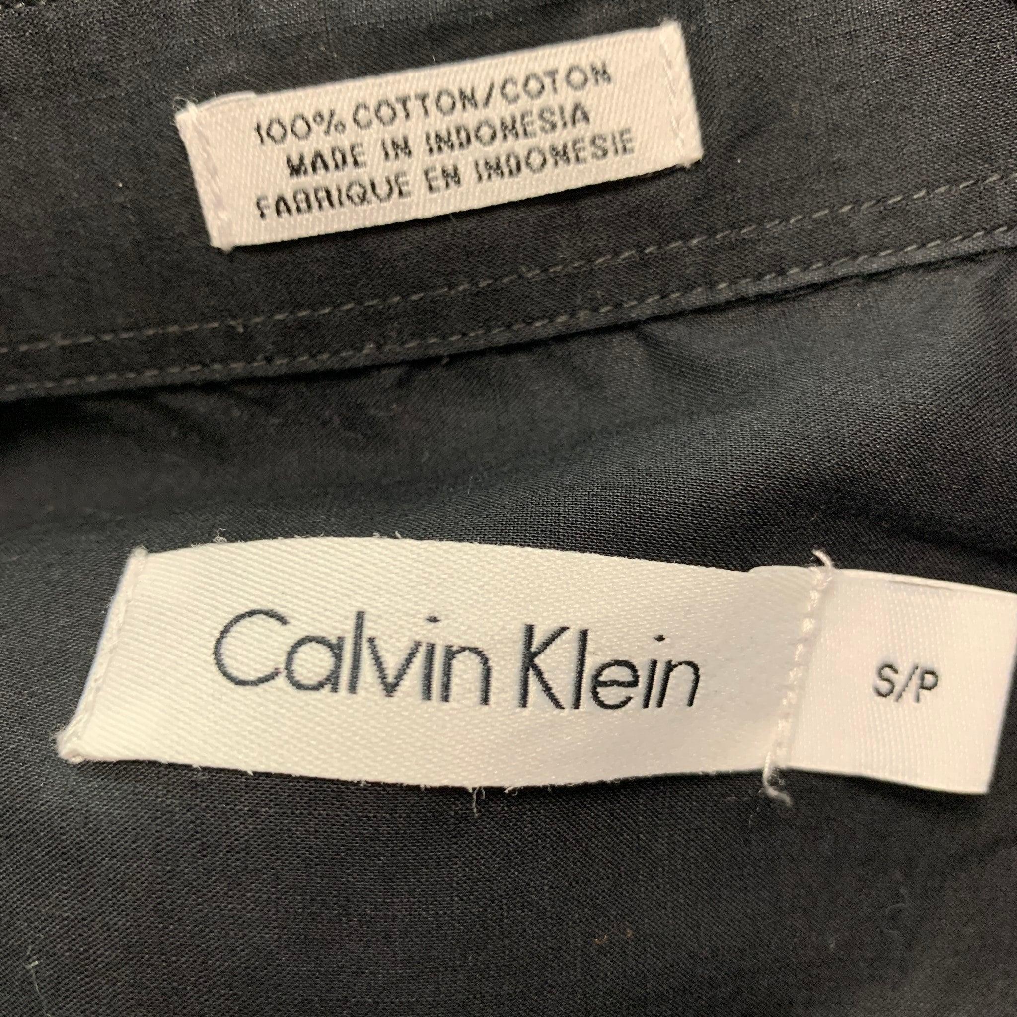 CALVIN KLEIN Size S Black Cotton Epaulettes Short Sleeve Shirt For Sale 2