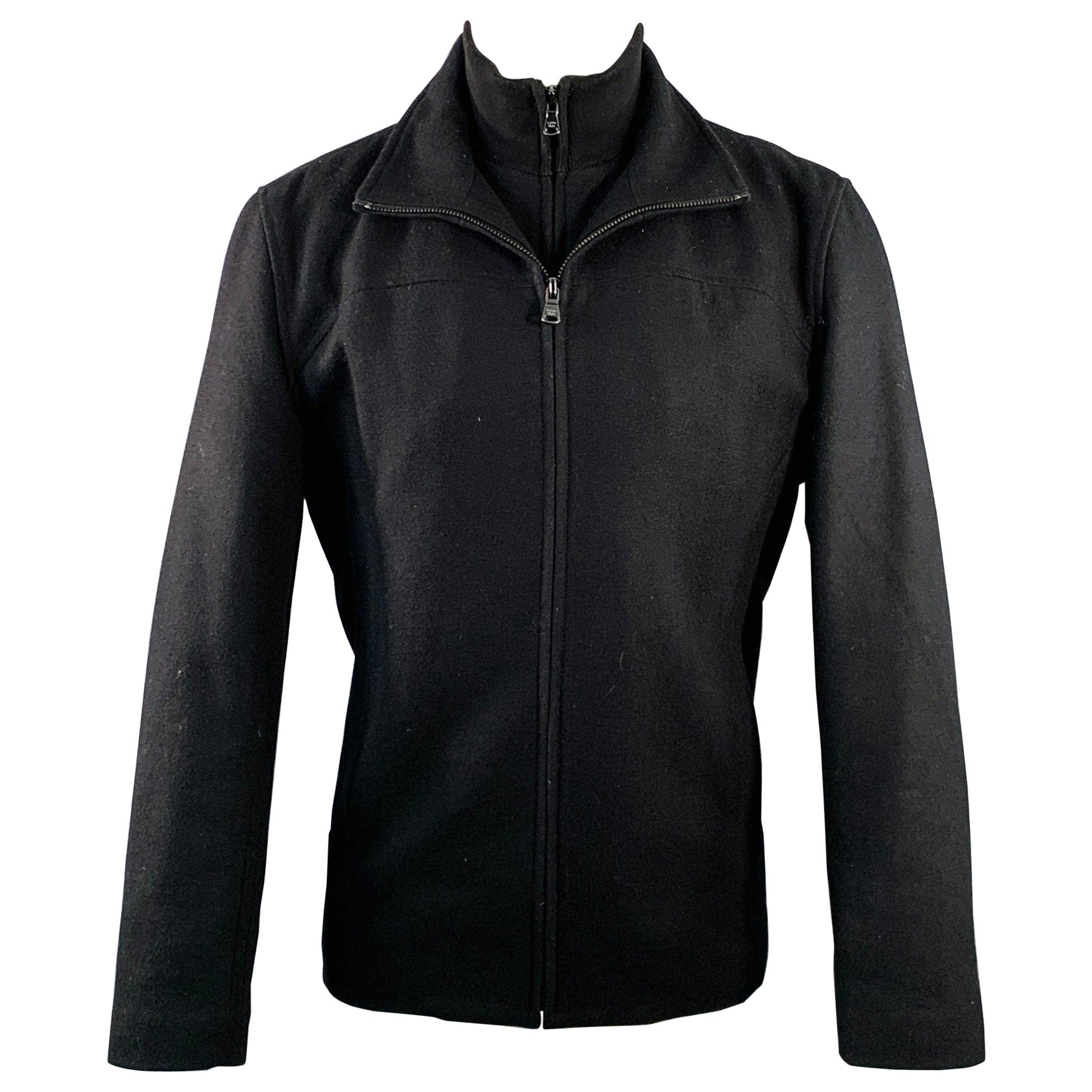 CALVIN KLEIN Size S Black Wool Blend Layered Zip Up Jacket in vendita