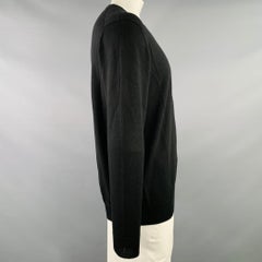 CALVIN KLEIN Talla XL Jersey negro de punto de lana merina con cuello en V