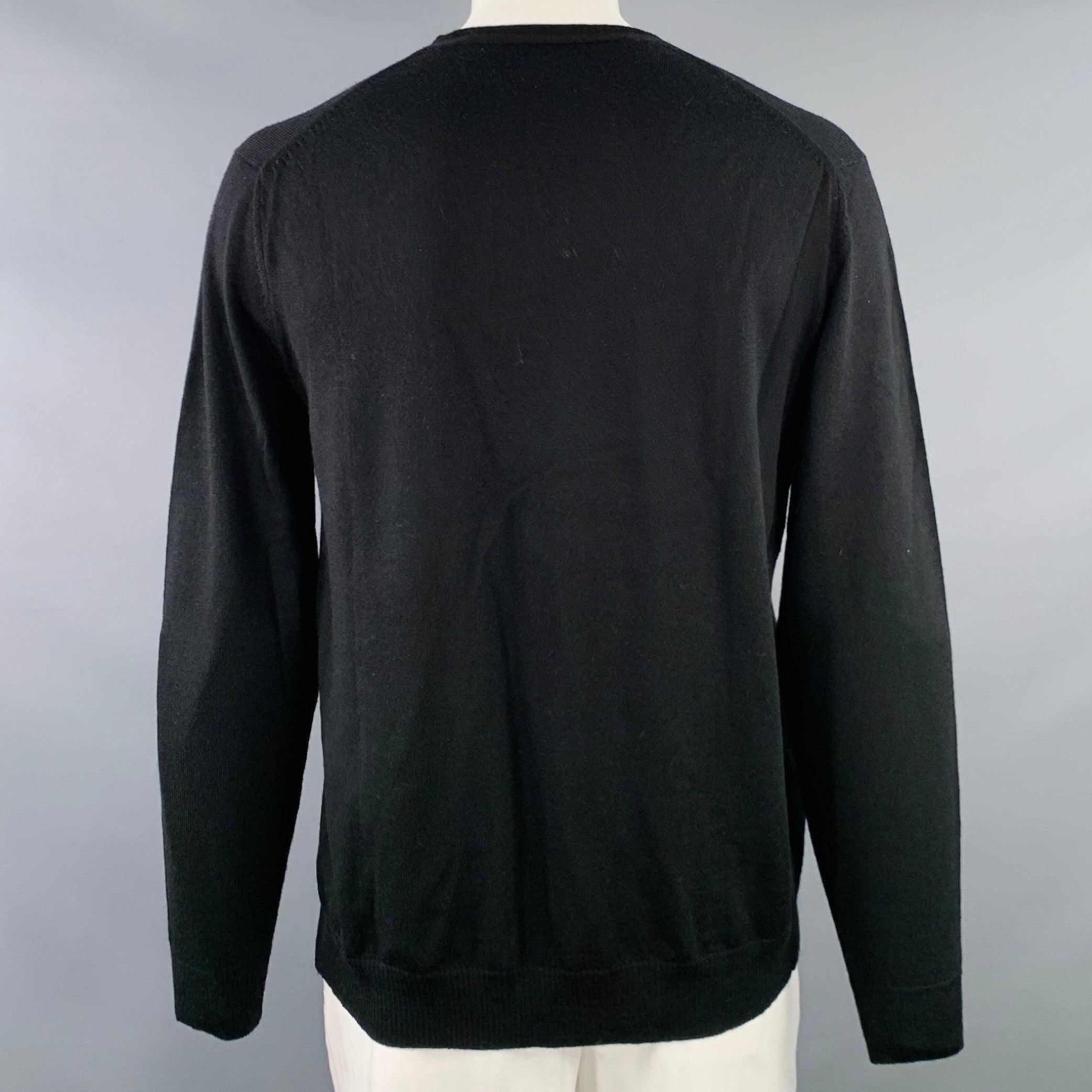 Men's CALVIN KLEIN Size XL Black Merino Wool Knit V-Neck Pullover For Sale