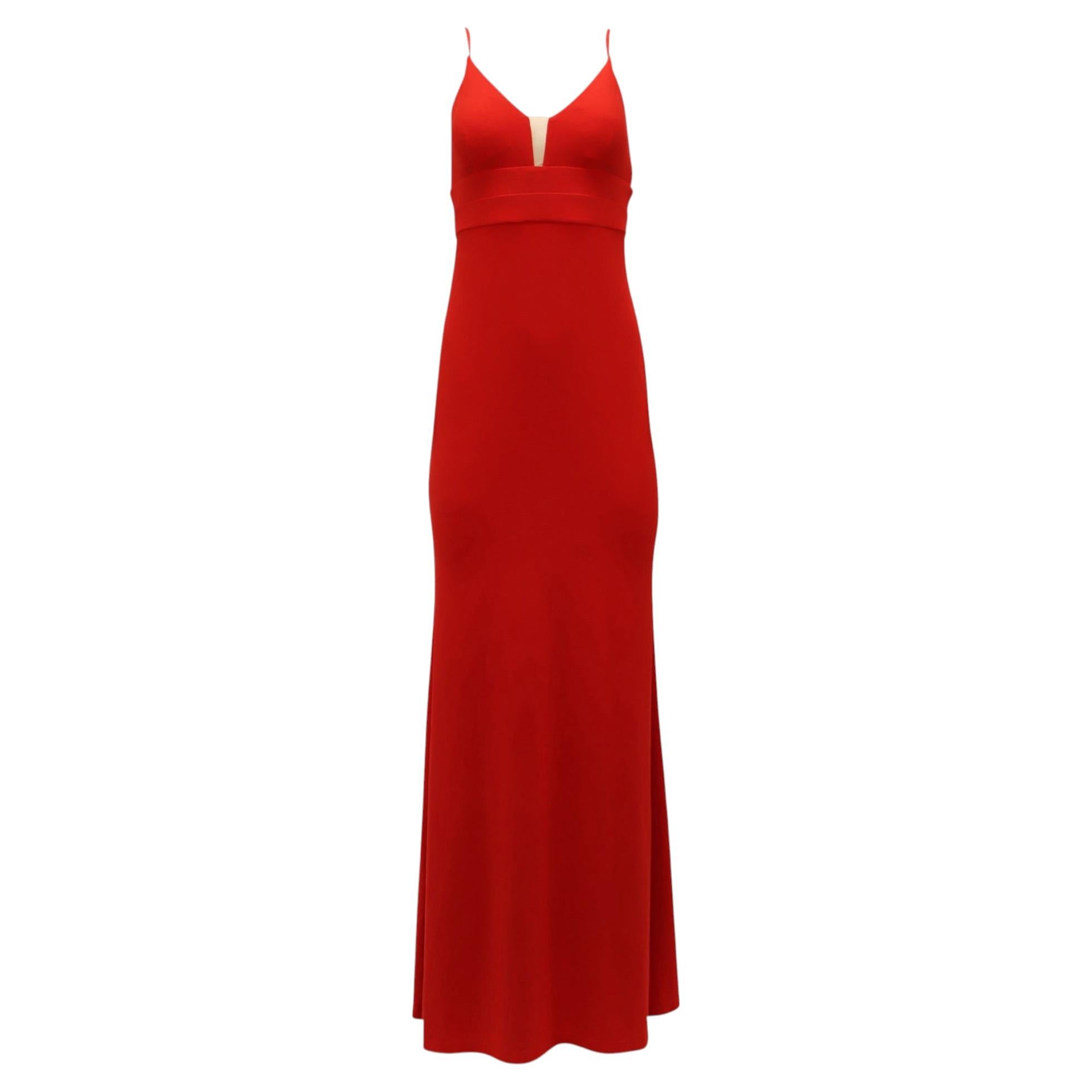Abito lungo con scollo a V di Calvin Klein in poliestere rosso