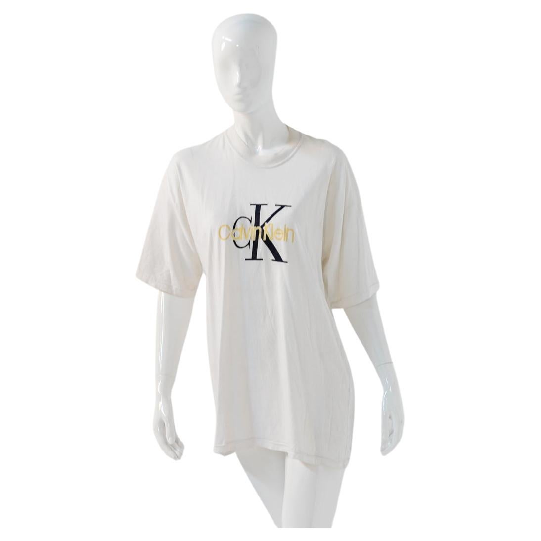 Calvin Klein White Oversize T-shirt with Brand For Sale