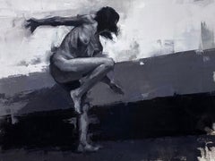 "Un equilibrio precario" Pittura ad olio con figura femminile nuda
