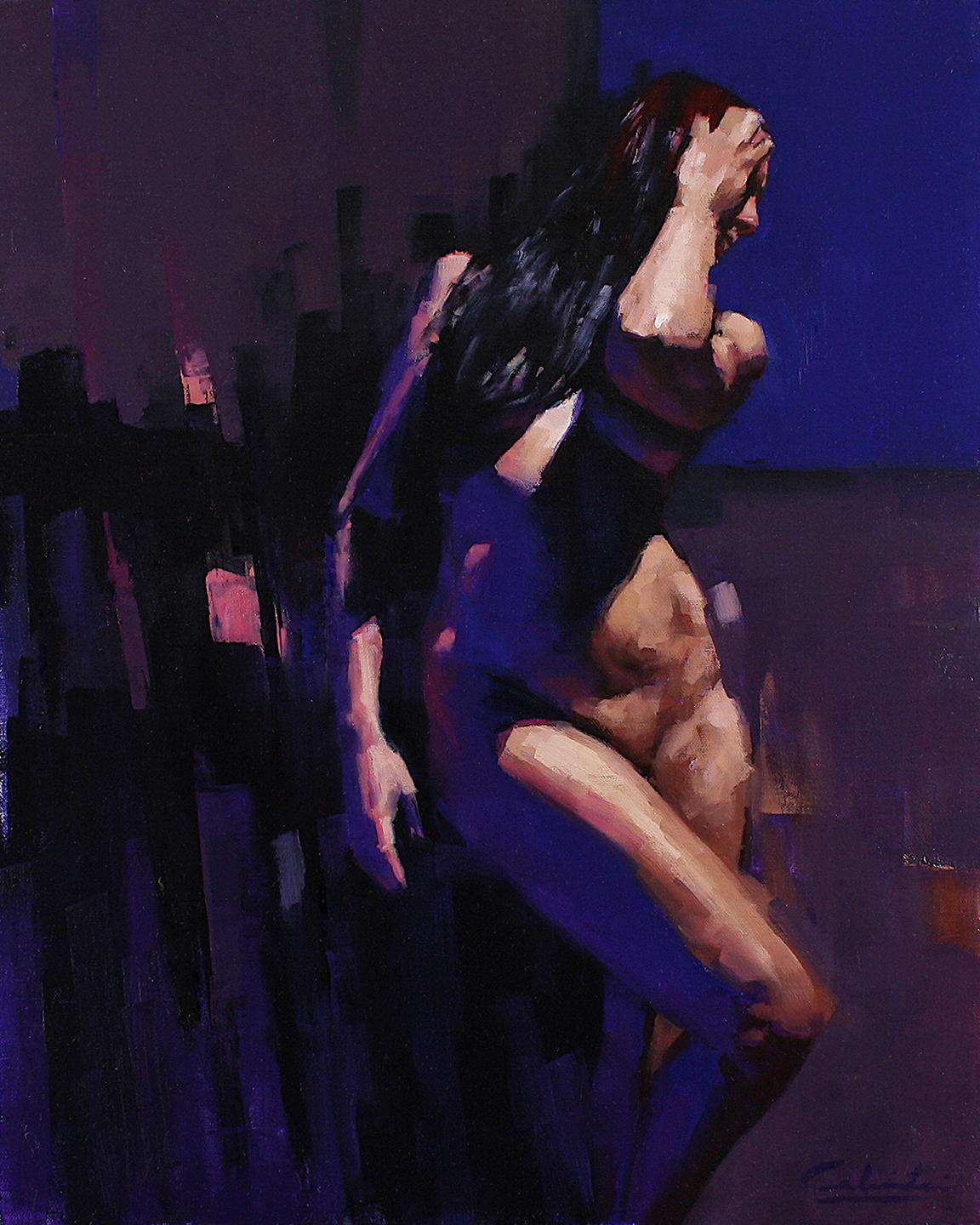 Calvin Lai Figurative Painting – „Approaching Equilibruim“ Ölgemälde mit weiblicher Aktfigur, Akt