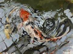 "Ser Koi", (2023) Pintura al óleo original de Calvin Lai, Pez Koi