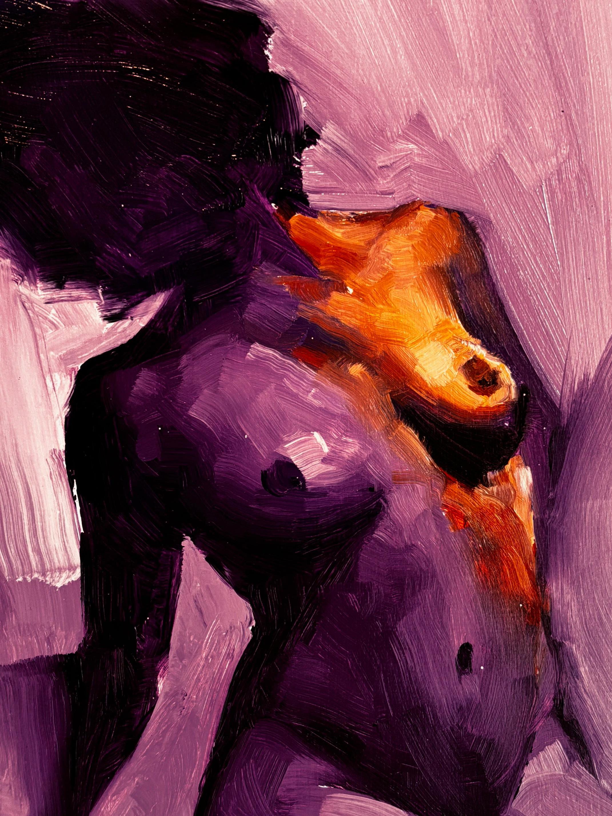 Chroma 36 - original figurativ abstrakt - weibliche form A - zeitgenössische kunst (Violett), Figurative Painting, von Calvin Lai
