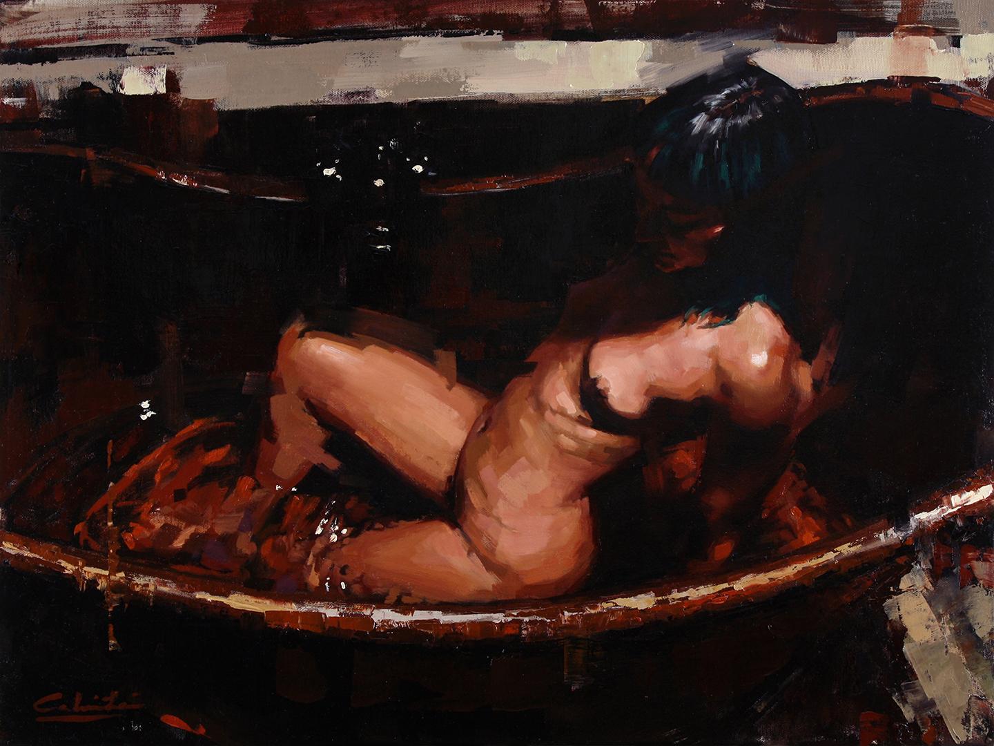 Copper - Bath nude portraiture artwork realism oil painting modern human form