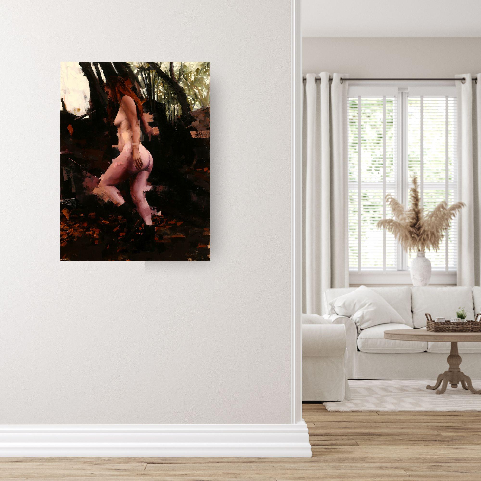 Freedom to Roam- original figurative abstract - female form - contemporary art - Painting by Calvin Lai