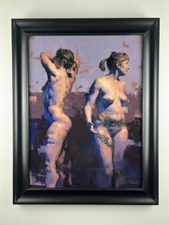 Peinture à l'huile de Calvin Lai représentant deux nus féminins