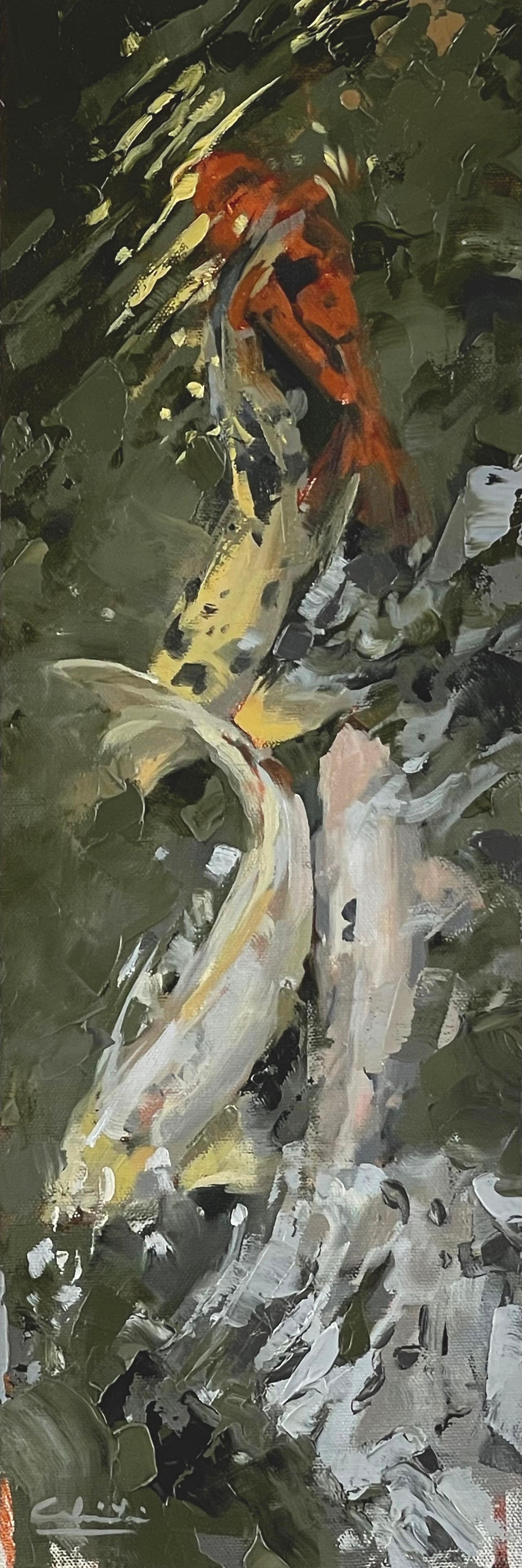 "Koi Social", (2023) Pintura al óleo original de Calvin Lai, Pez Koi