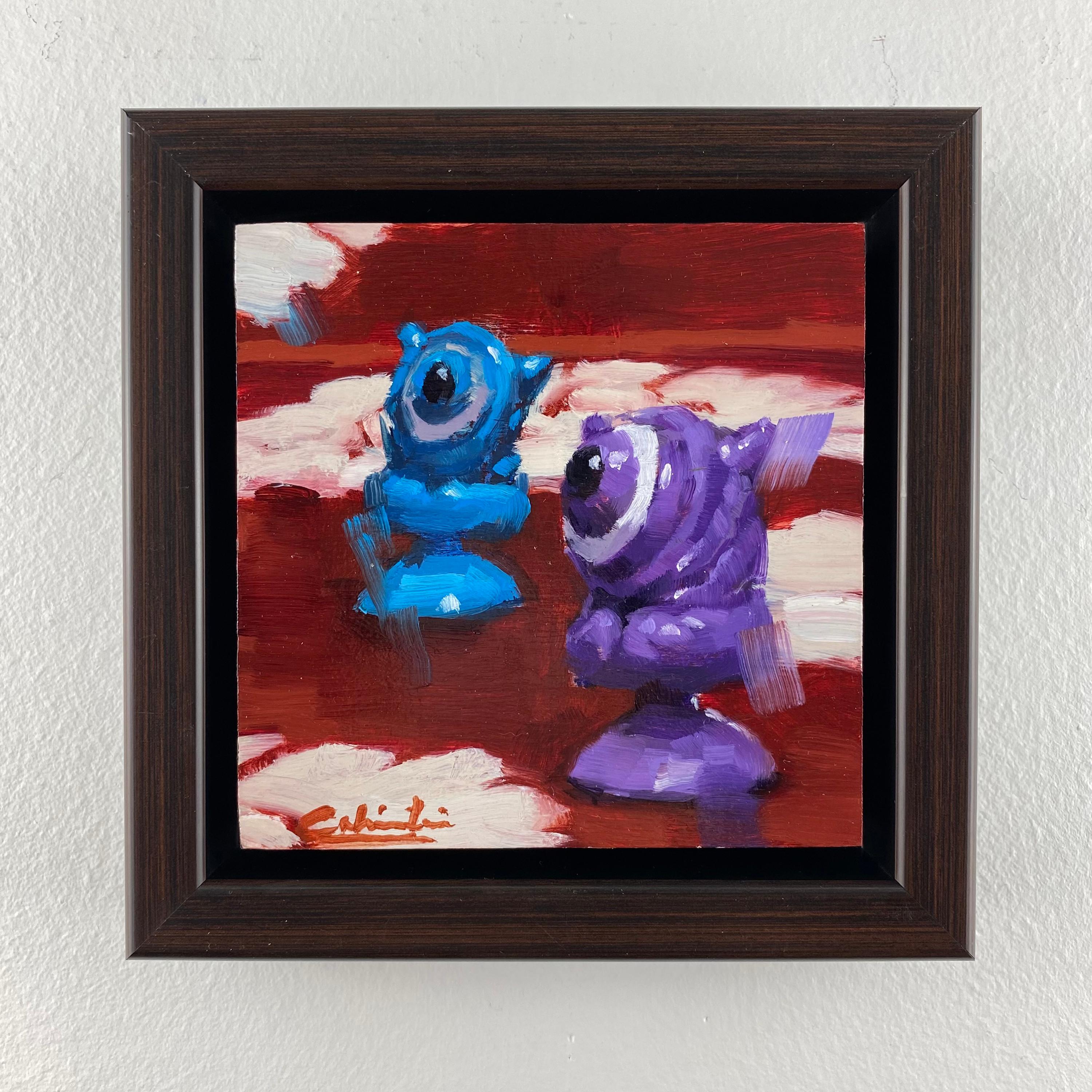 „Little Aliens“, Ölgemälde, farbenfrohes Spielzeug – Painting von Calvin Lai