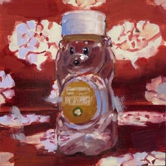 Used "Little Honey Bear" Oil Painting Honey Jar