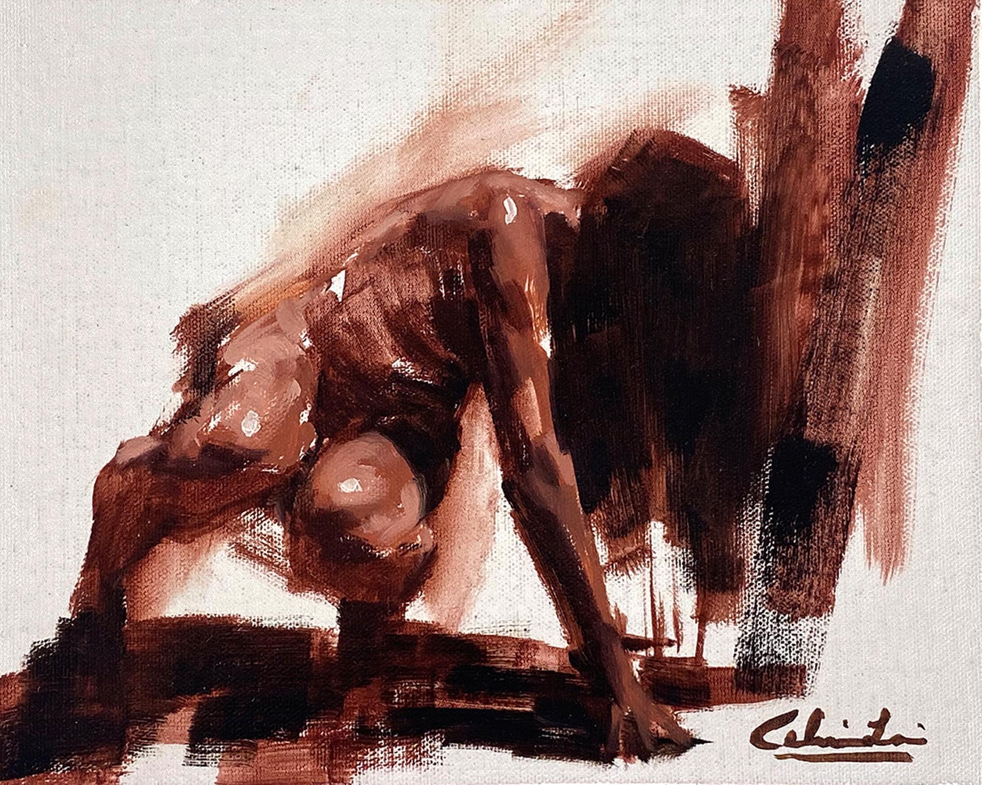 "Momentum", (2022) Pintura al óleo original de Calvin Lai, Desnudo femenino