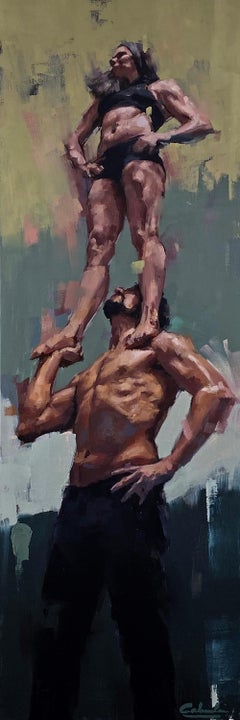 "Trust" (2022) Oil Painting by Calvin Lai Featuring Two Acrobats