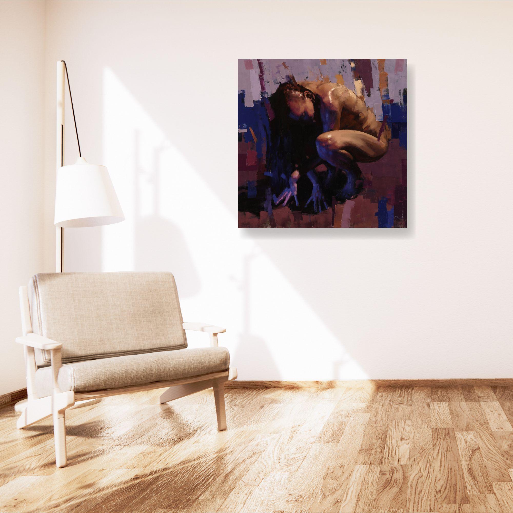 Within Without - original figurative abstract - female form - contemporary art - Noir Figurative Painting par Calvin Lai