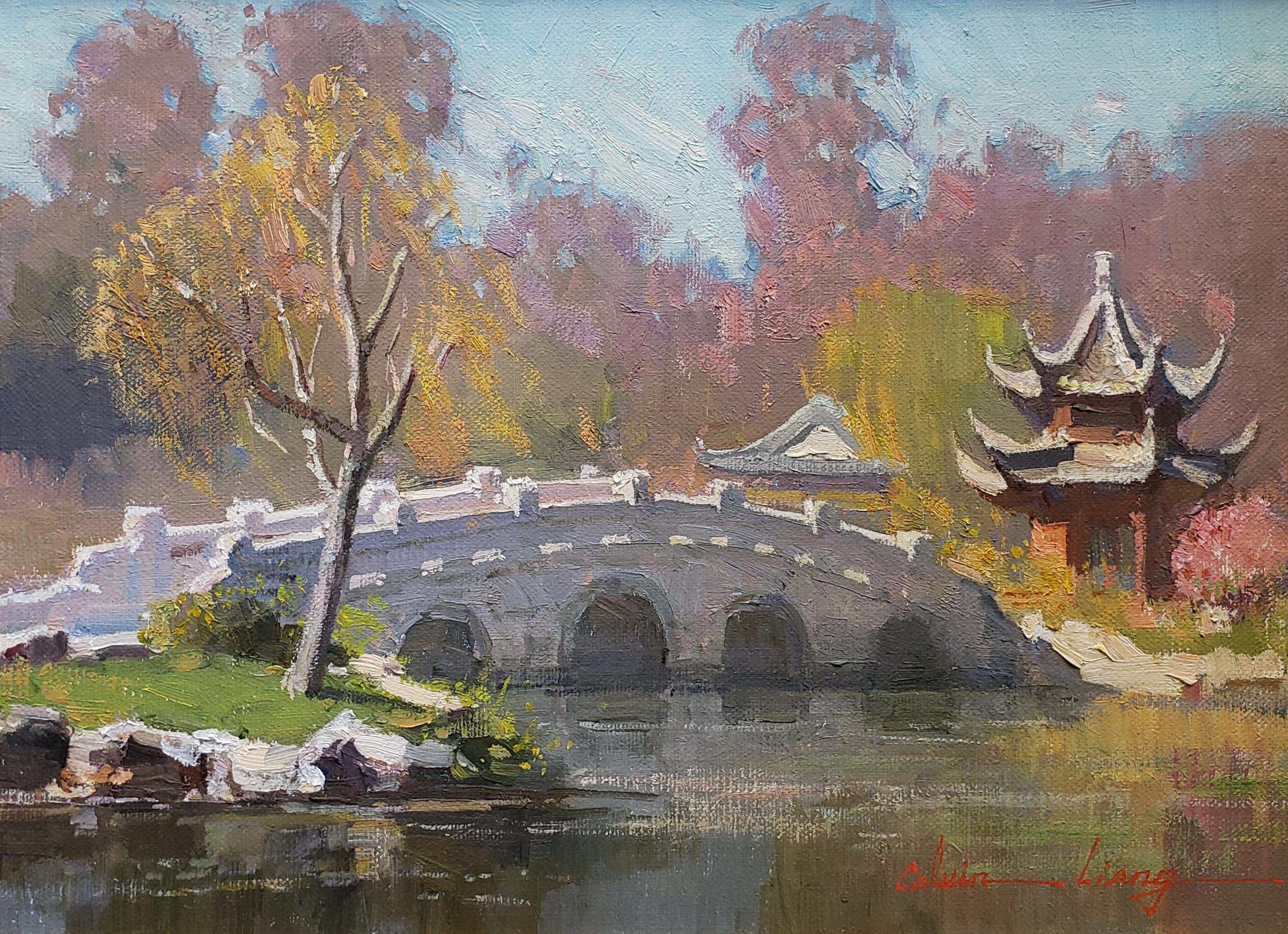 Chinese Garden, Huntington Library - Painting by Calvin Liang